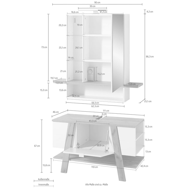 GERMANIA Badmöbel-Set »2-tlg. Badmöbel-Set GW-Avellino«, (Set, 2 St.),  bestehend aus einem Spiegelschrank und einem Waschbeckenunterschrank bequem  bestellen