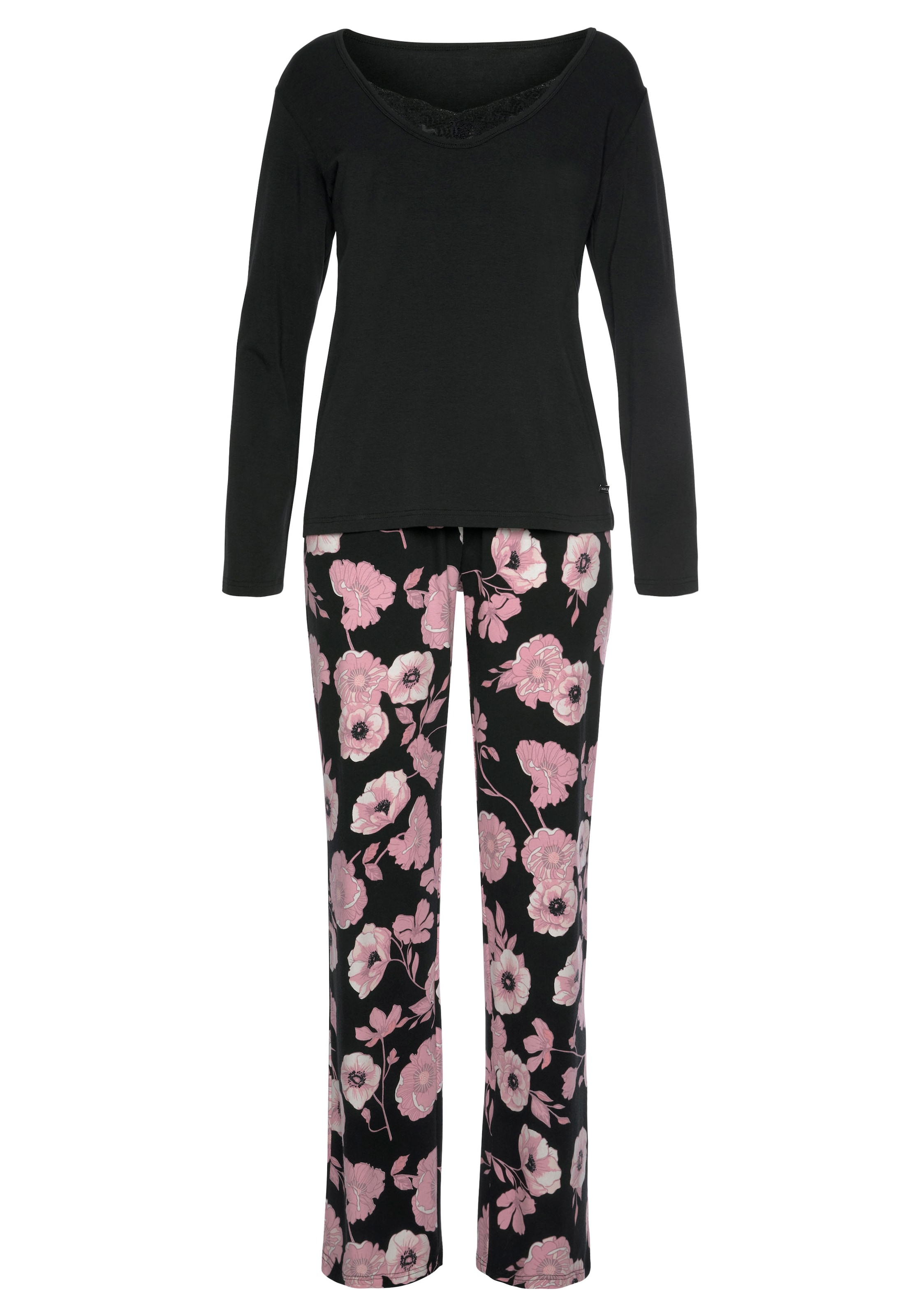 LASCANA Pyjama, (2 tlg., 1 Stück), mit Blumenmuster und Spitzendetails bei  ♕