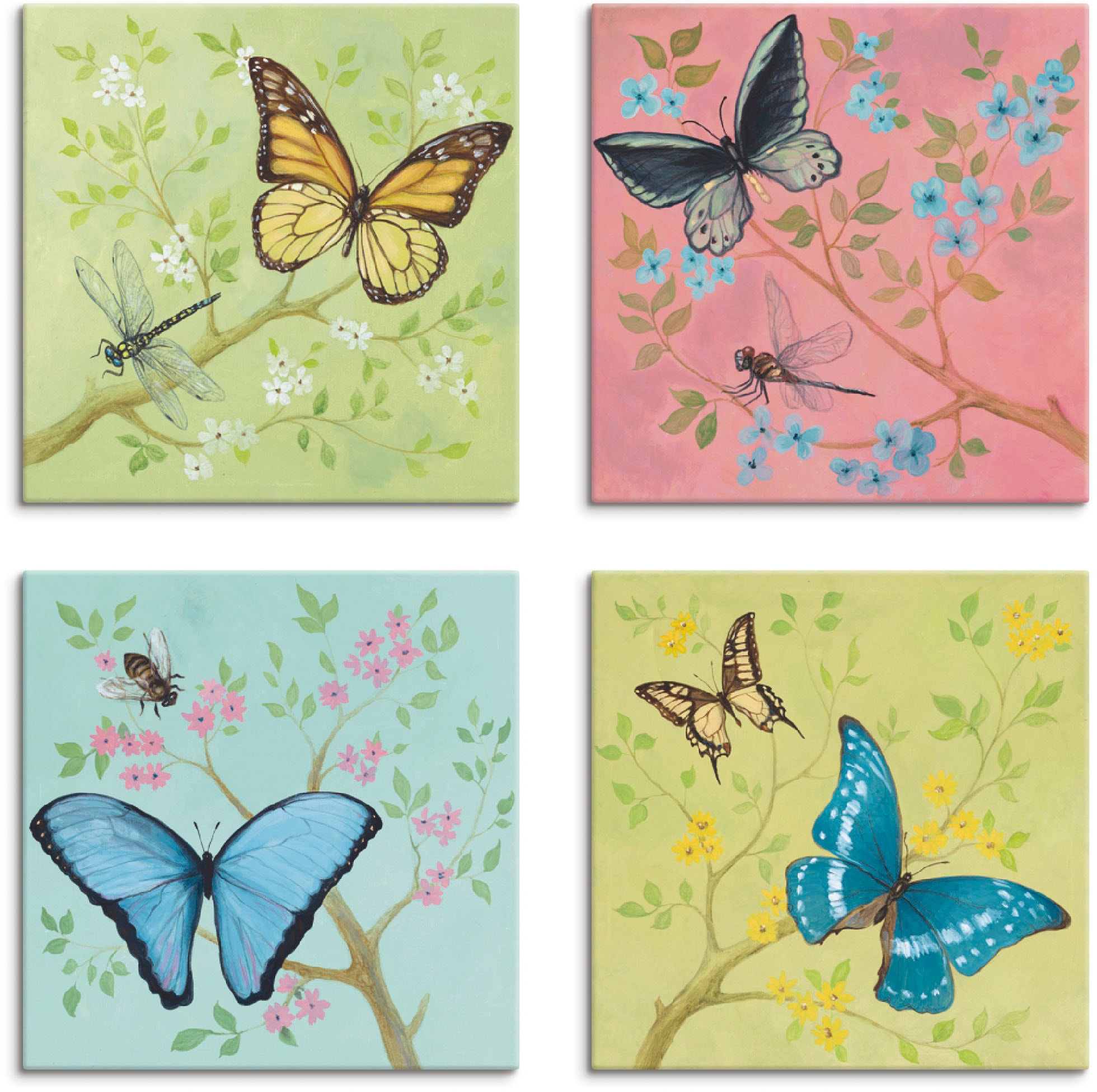 auf Größen Artland Insekten, »Schmetterlinge verschiedene Raten kaufen 4er Leinwandbild St.), (4 Pastell«, Set,