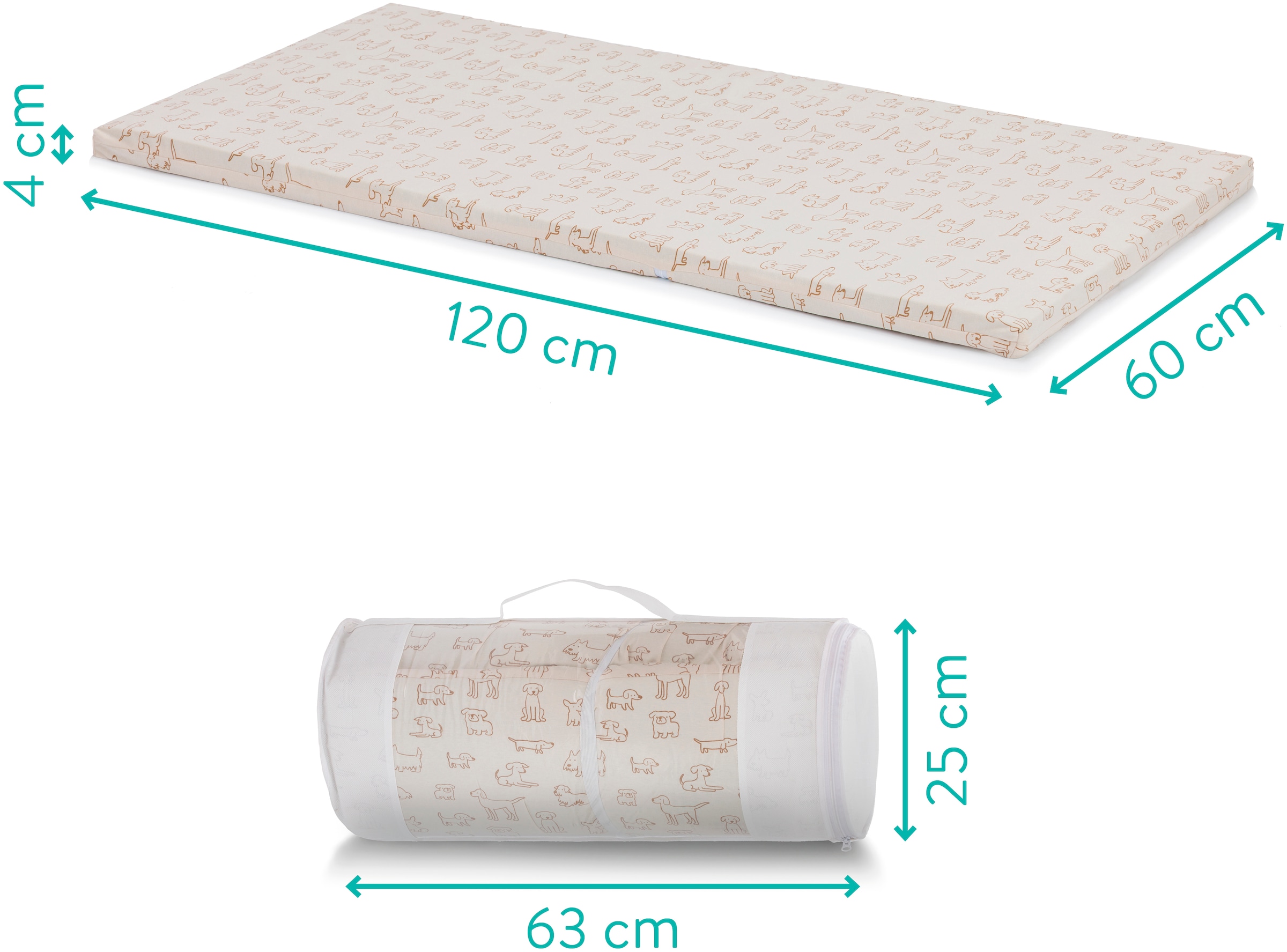 Fillikid Reisebett-Matratzen »Matratze für Reisebett gerollt Jersey Hund« 4 cm hoch 1 Stk. tlg. passend für Reisebetten 120 × 60 cm