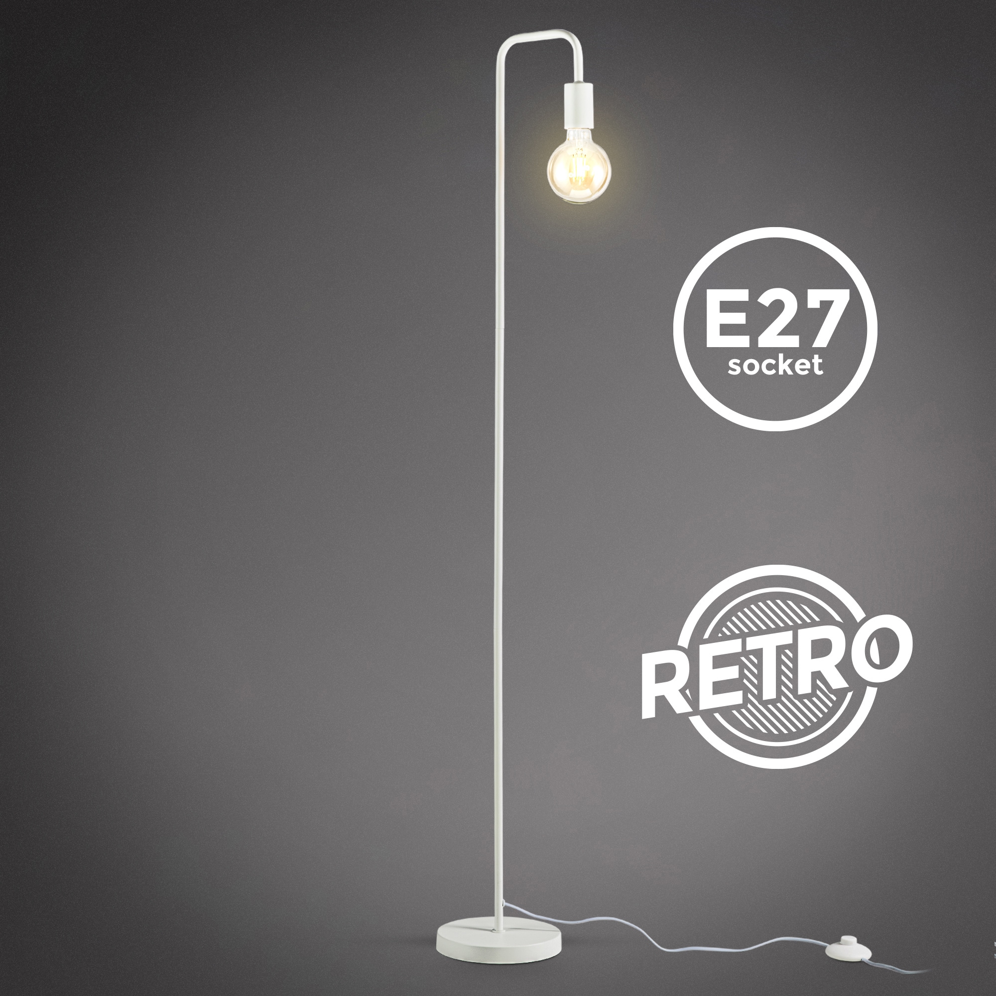 E27 weiß, kaufen online Stehlampe, Inkl. für Kabelschalter XXL mit Leuchtmittel, Ohne Leuchtmittel 3 Jahren | Fassung, Metall, Garantie B.K.Licht