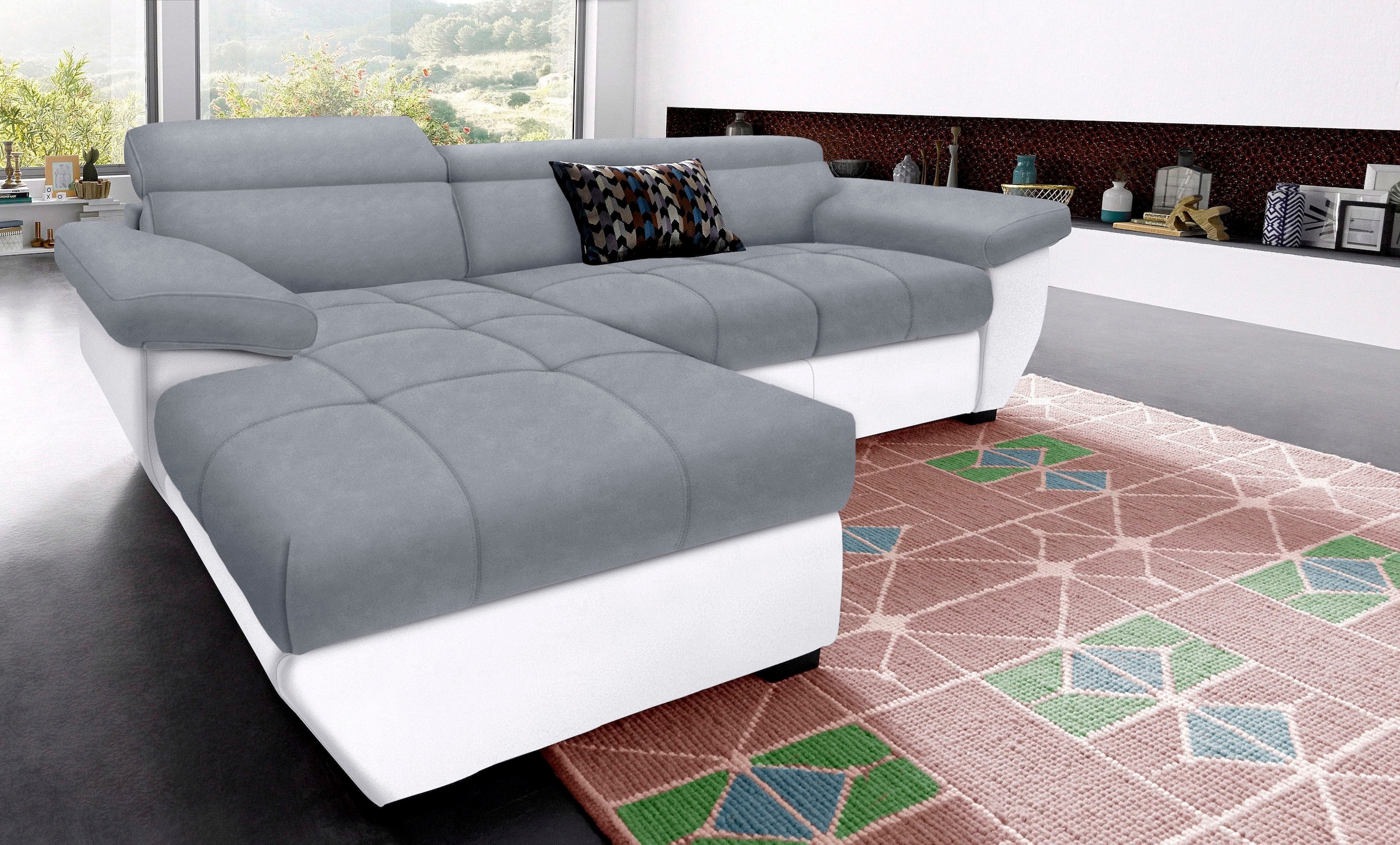 COTTA Polstergarnitur »Speedway L-Form«, (Set), Set bestehend aus: Ecksofa mit Kopfteilverstellung & Hocker