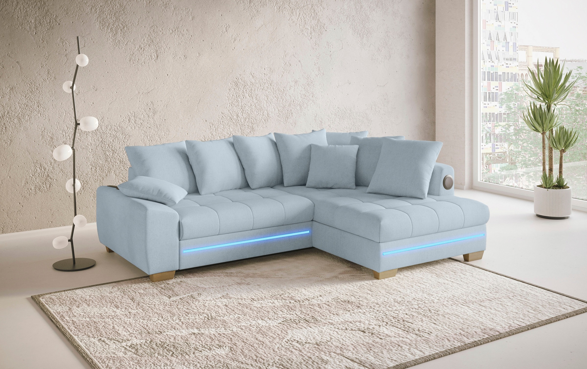 Mr. Couch Ecksofa »Nikita II, L-Form«, RGB-LED, Bluetooth-Soundsystem, wahlweise mit Bett, Bettkasten