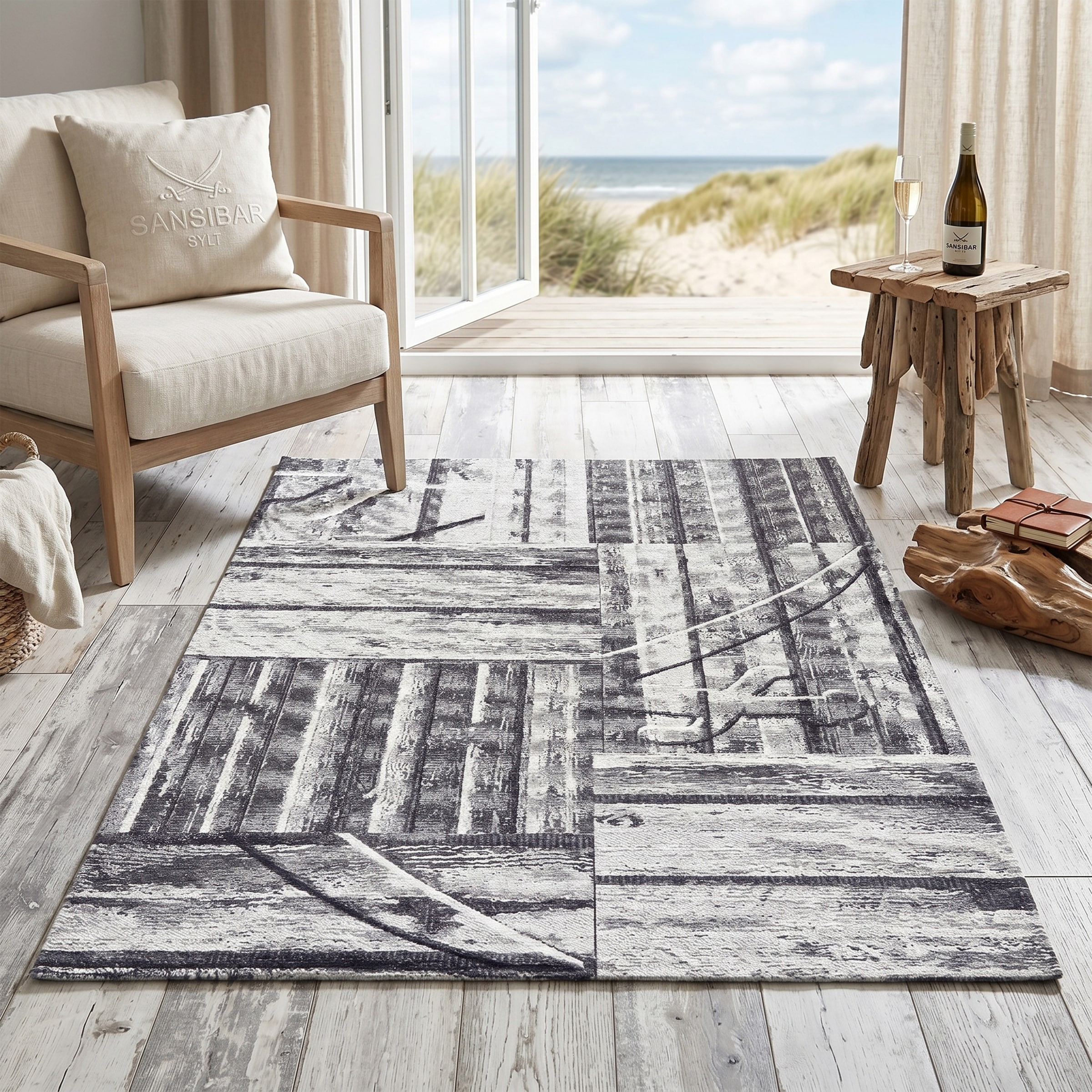 Sansibar Teppich »Keitum 010« rechteckig 3 mm Höhe Flachgewebe, modernes Holz Design, Motiv, gekreuzte Säbel