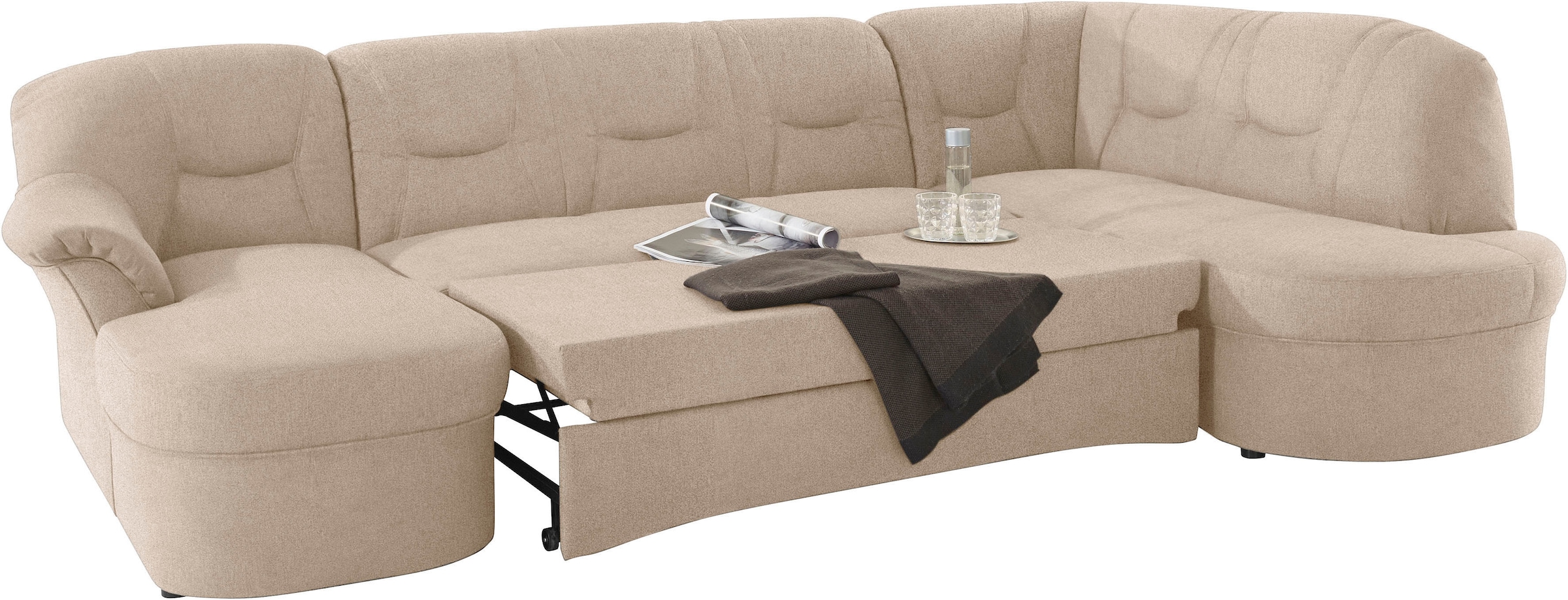 DOMO collection Wohnlandschaft »Sarafina, zeitlos und komfortabel, optional mit Federkern, U-Form«, wahlweise mit Bettfunktion