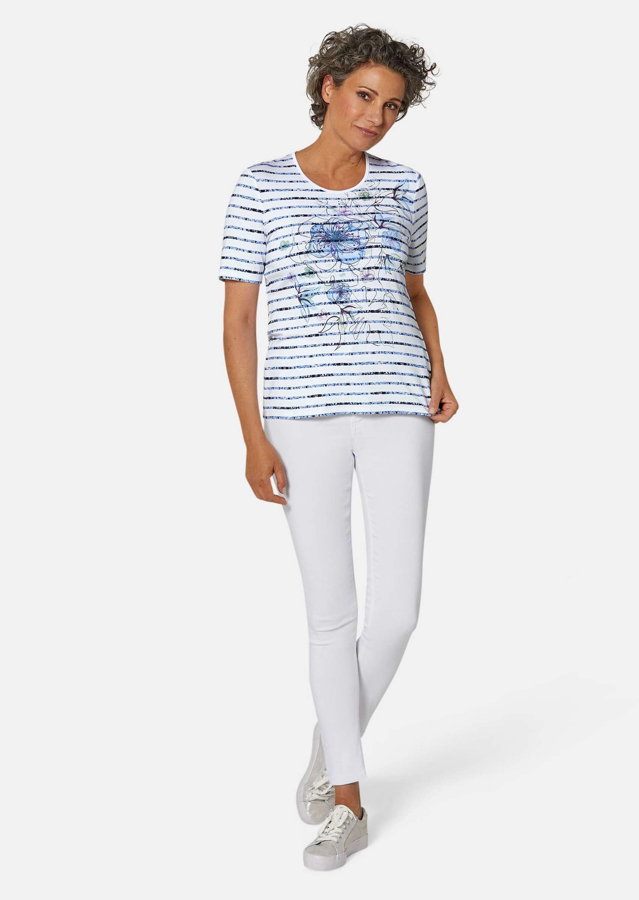 GOLDNER Print-Shirt »Bequemes Druckshirt in Blumen-Ringeloptik« Ohne