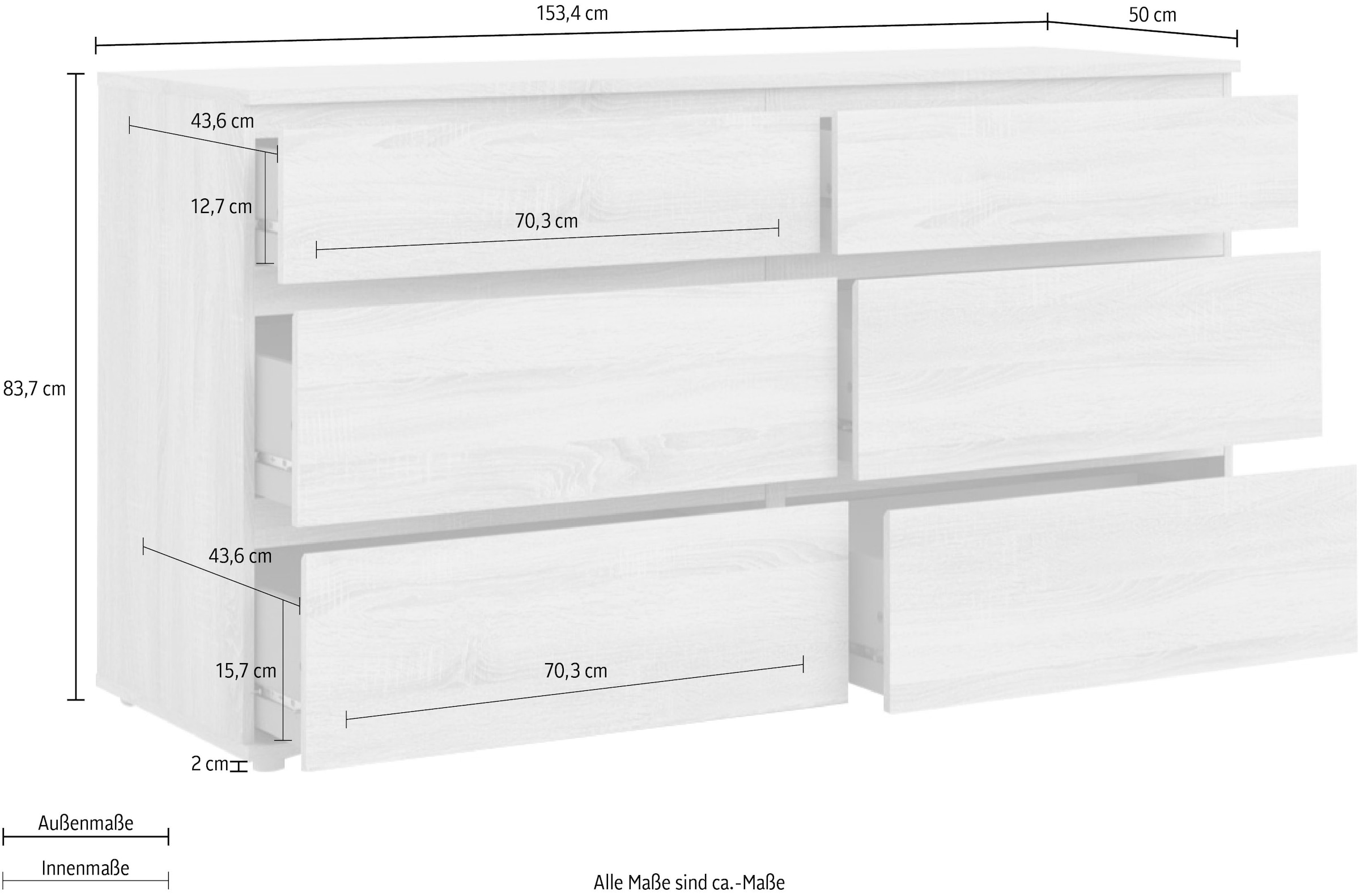 INOSIGN Kommode »Nova, Aufbewahrung, Schubladenschrank, Stauraum«, 8 Schubladen, Stauraum, grifflos, Breite 154 cm, Höhe 84 cm