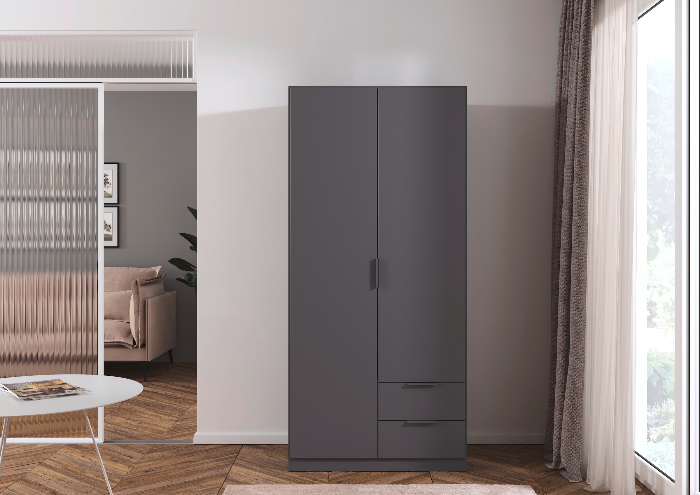 rauch Kleiderschrank »Drehtürenschrank Schrank Garderobe Ankleide Schlafzimmer LAGOA« in 3 verschiedenen Ausstattungen BASIC/CLASSIC/PREMIUM,  mit geräumigen Schubladen, optional mit Aufsatz MADE IN GERMANY