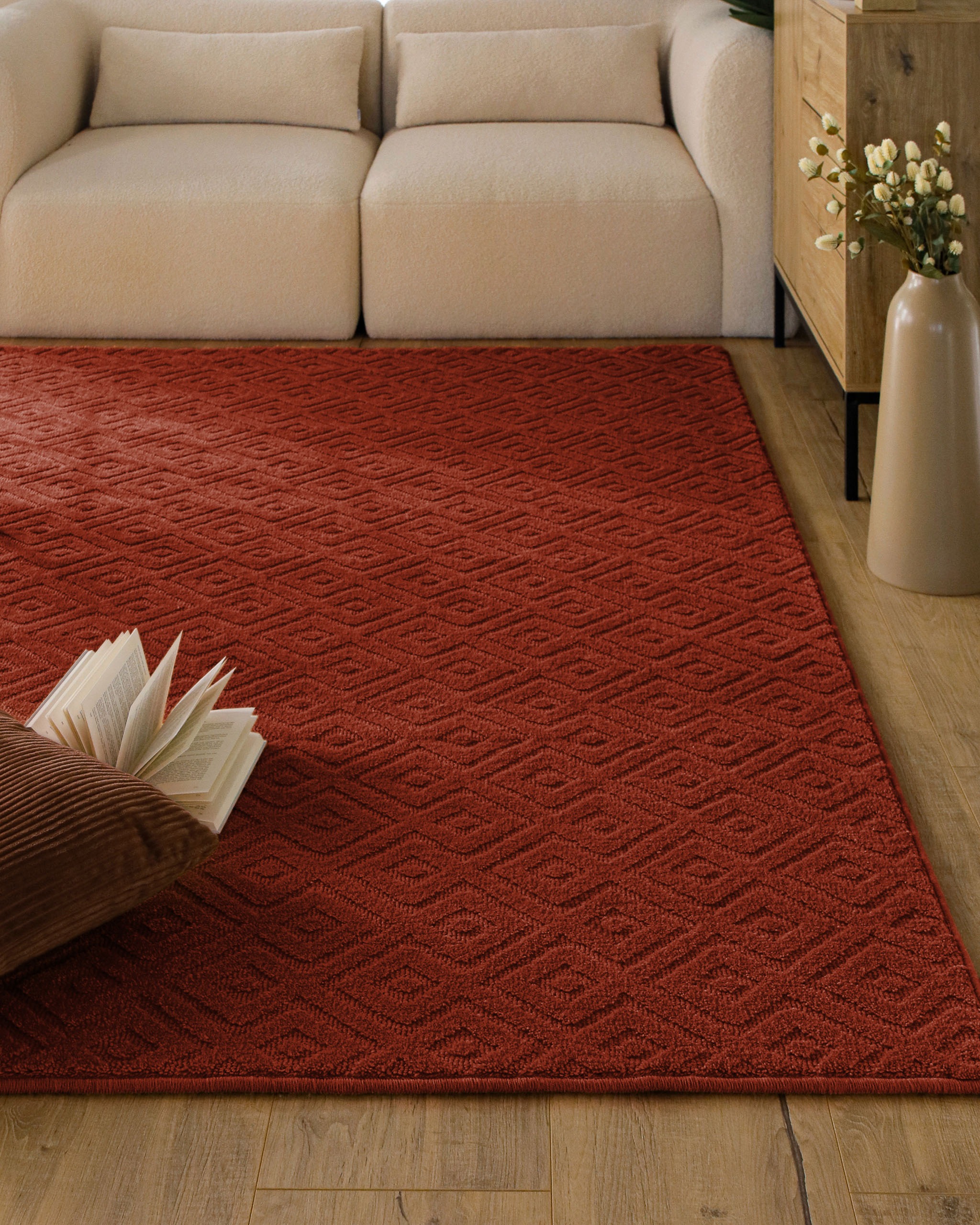 Wecon home Teppich »Castello TWO« rechteckig 7 mm Höhe Schurwolle, Kurzflor mit Hoch-Tief-Effekt, Wohnzimmer, Rautenmuster