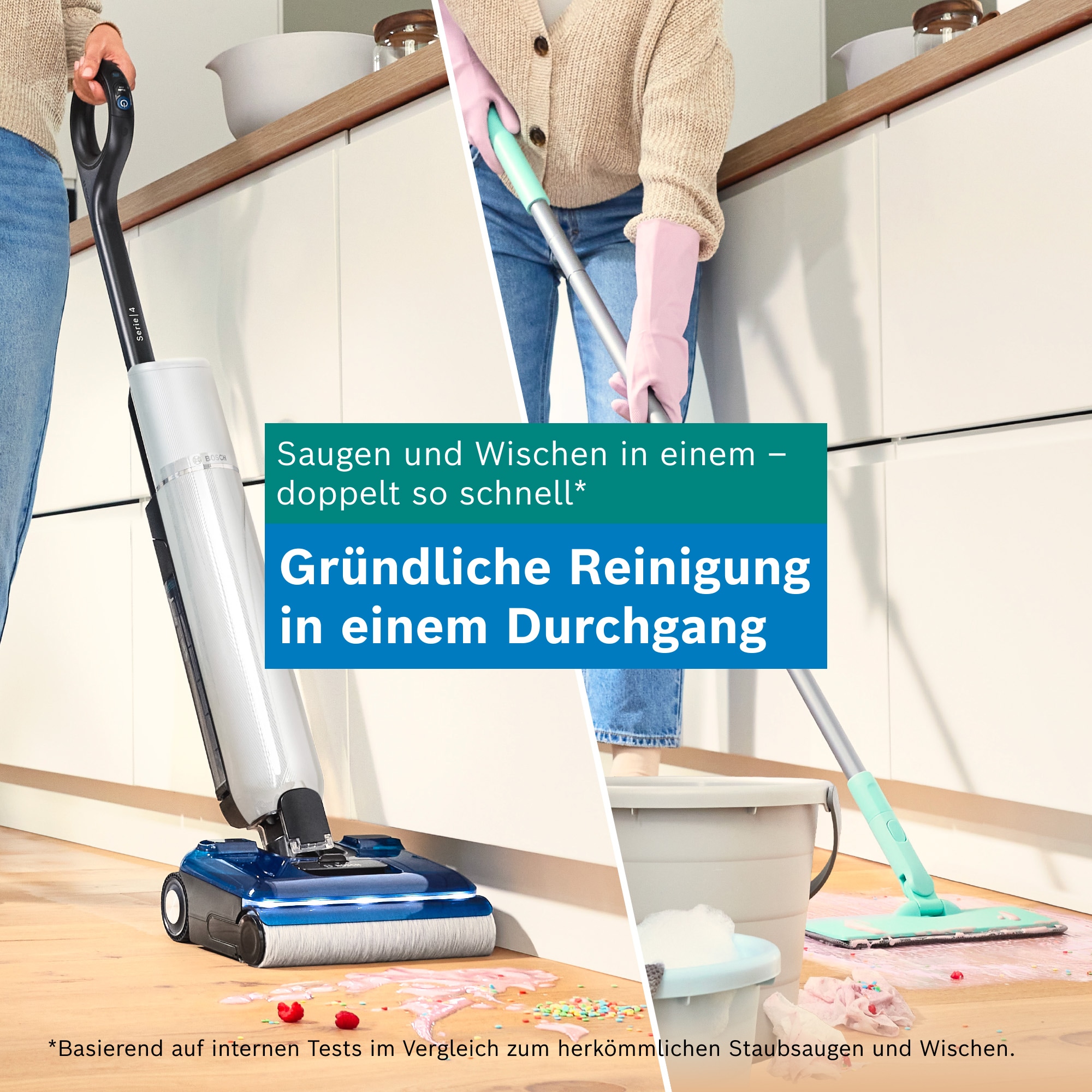 BOSCH Nass-Trocken-Sauger »OneFlow Serie 4 BHF41WS, Selbstreinigung, 24.000 PA Saugkraft« Anti-Haarverwicklung, LED-Licht, Schnelltrocknung, 40 min Akku / 150m²