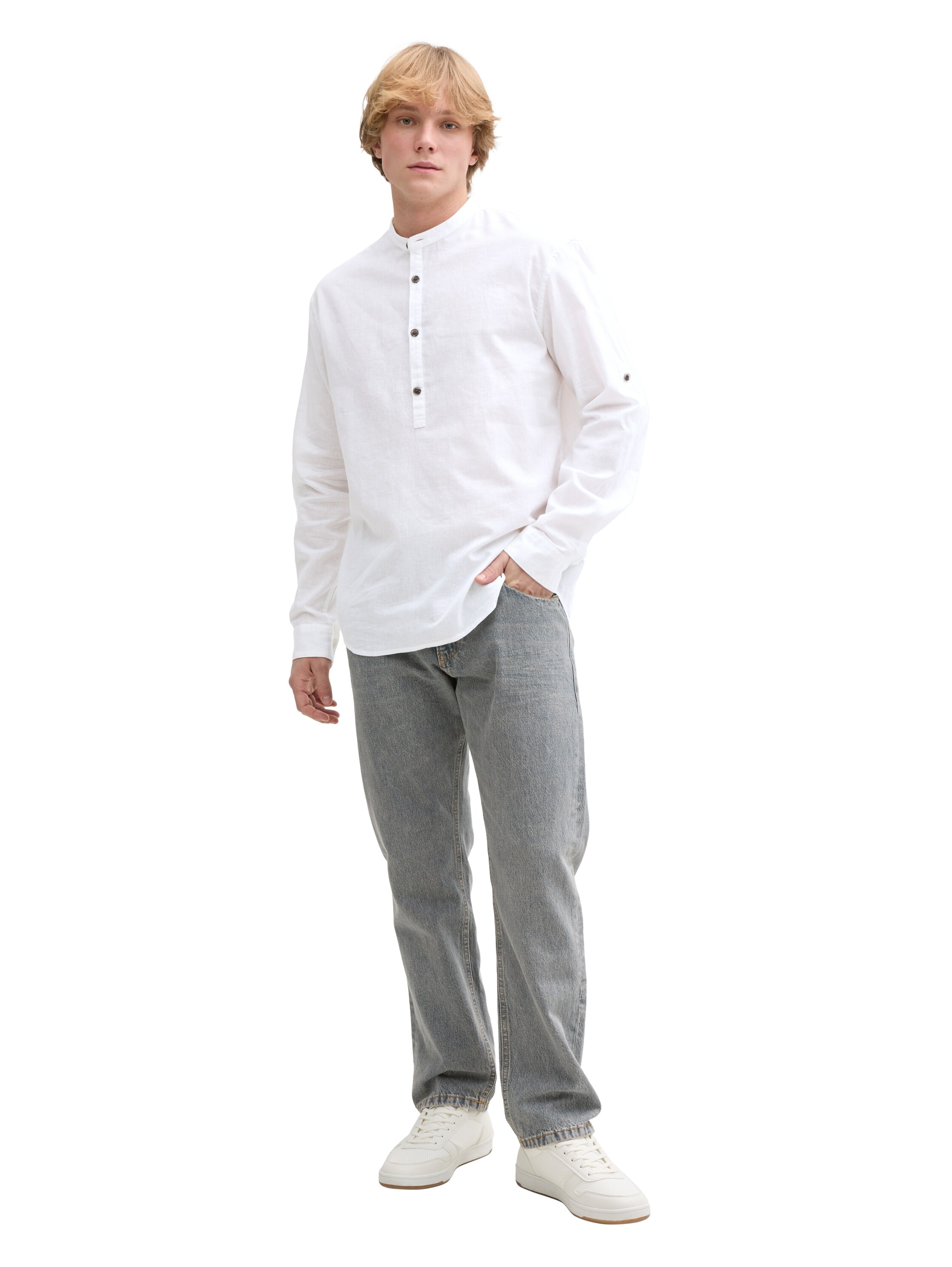 TOM TAILOR Denim Langarmhemd, mit Leinenanteil