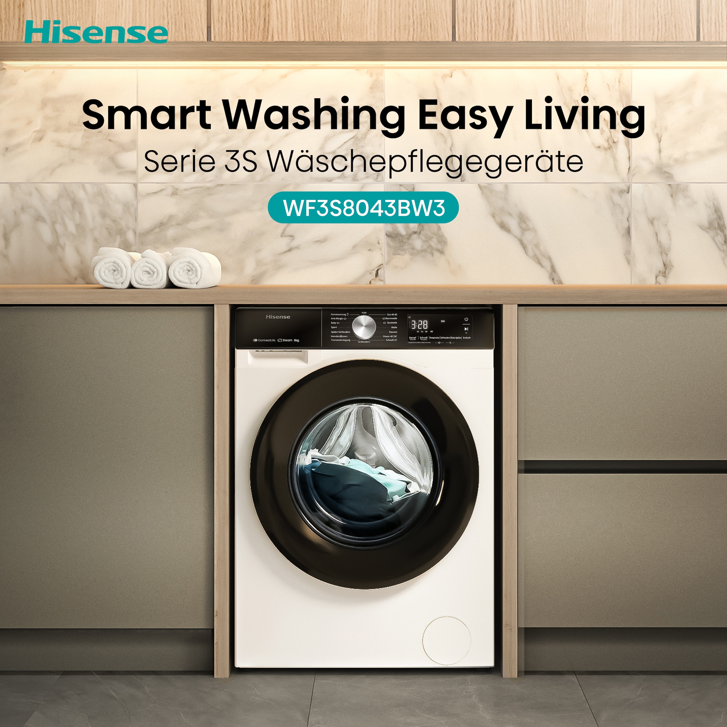 Hisense Waschmaschine »WF3S8043BW3«, 8 kg, 1400 U/min, Wifi-ConnectLife