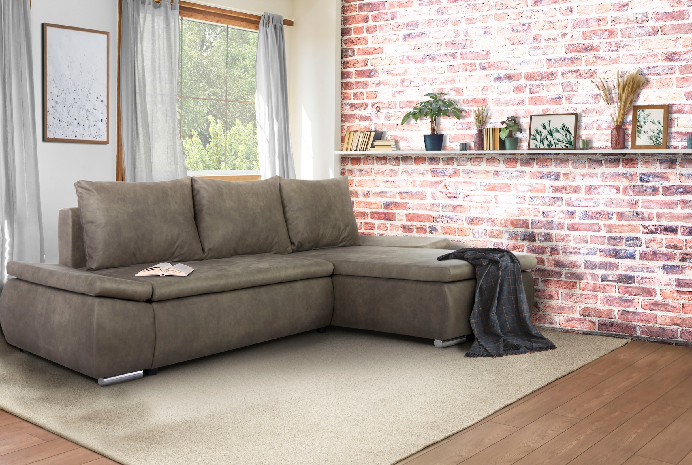 Home affaire Ecksofa »Acra L-Form« mit Bettfunktion und Bettkasten, in Mattenoptik