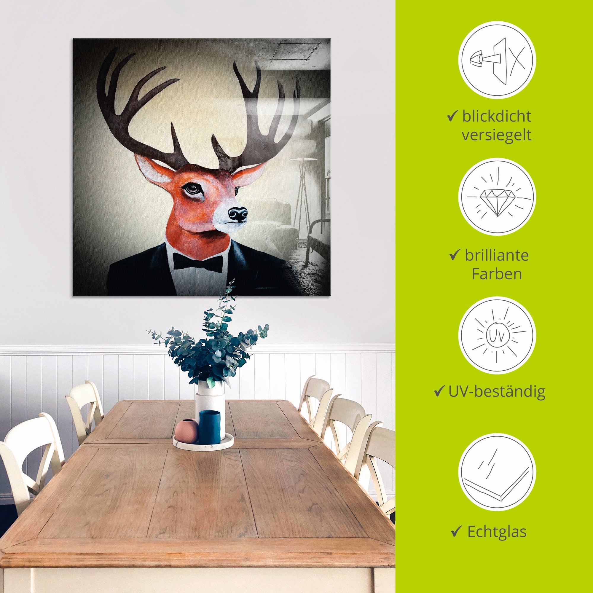 Artland Glasbild »Undercover Hirsch«, Humor, (1 St.), in verschiedenen Größen