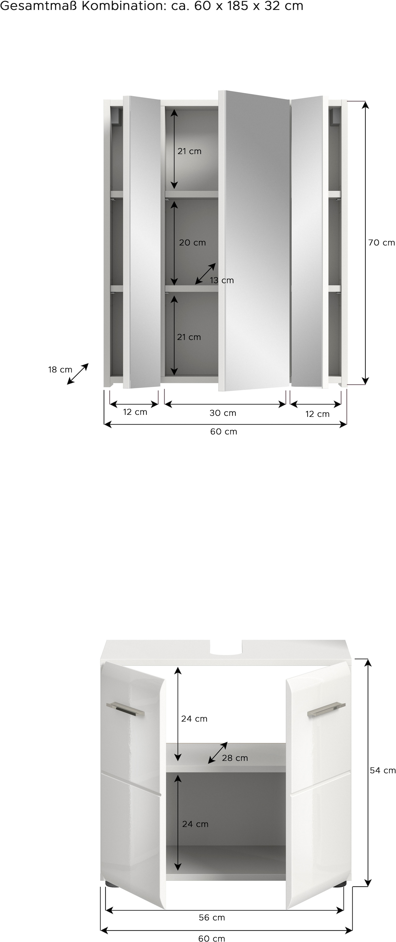 INOSIGN Badmöbel-Set »FLORENZ, TOPSELLER!, 2-teilige Badkombination, hochwertige MDF-Front«, (bestehend aus: 1 Waschbeckenunterschrank, 1 Spiegelschrank), Bad-Kombination, Bad-Möbel, Badezimmer, Kombination, Kombi