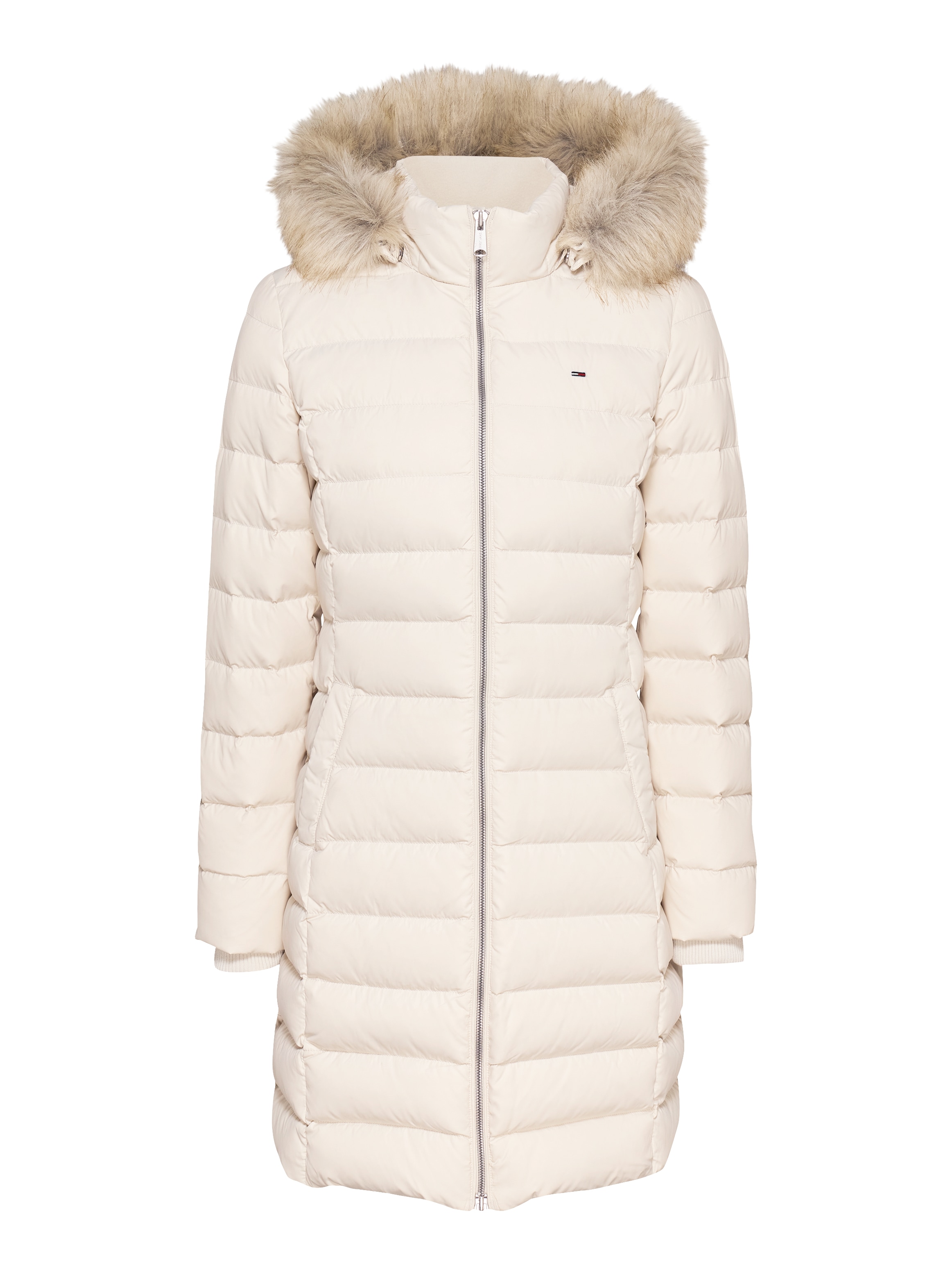 Tommy Jeans Steppmantel »TJW ESSENTIAL HOODED DOWN COAT«, mit Fellimitat, Logostickerei