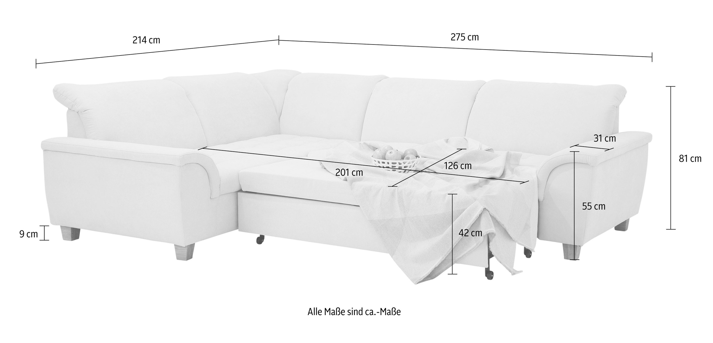 Home affaire Ecksofa »Lyla L-Form«, wahlweise mit Rückenfunktion und Bettfunktion