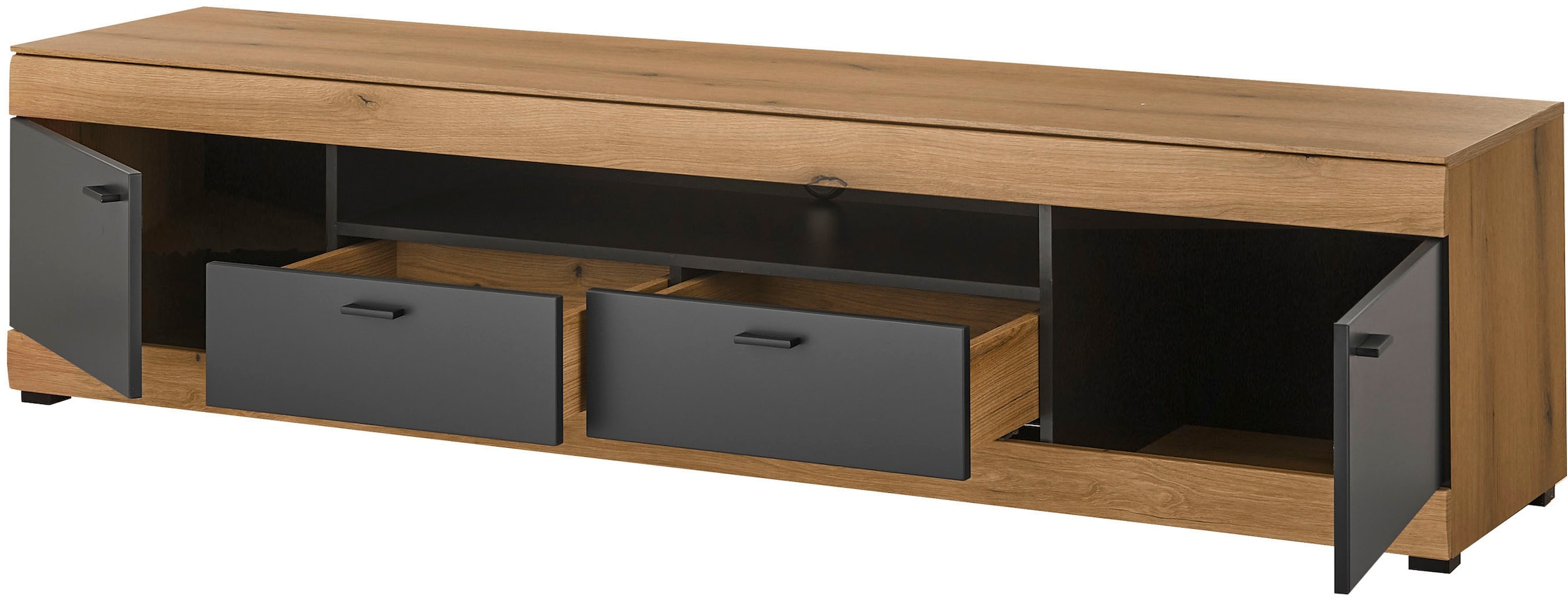 Home affaire Lowboard »Soleto, moderner TV-Schrank, Kommode, TV-Unterschrank« zeitlos, schwarze Griffe aus Metall, ausreichend Stauraum