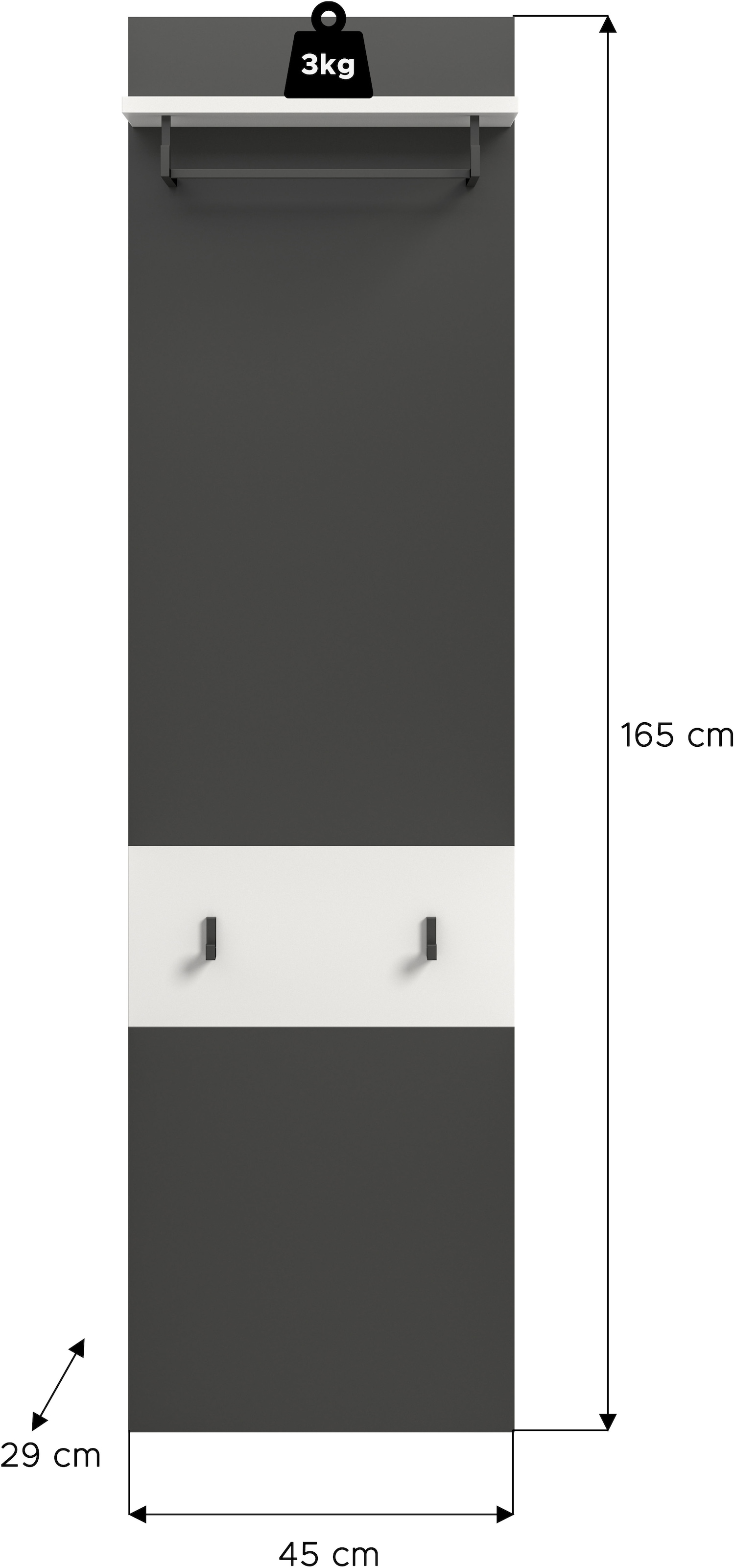 Home affaire Garderobenpaneel »REHAT, TOPSELLER!, Höhe 165 cm, Hutablage, 2 Haken, Garderobenstange« in verschiedenen Farben erhältlich, 1 Stk. tlg. Paneel, Wandboard, Garderobe, Garderobenleiste, Garderobenboard