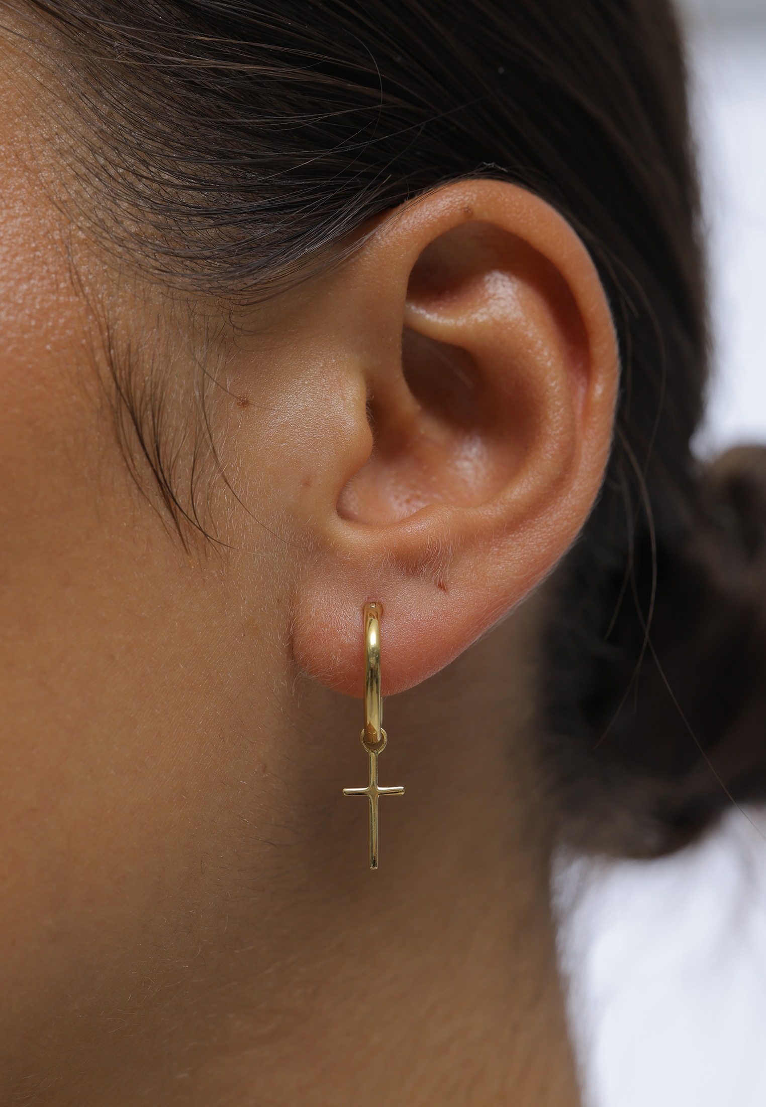 Elli Premium Paar Creolen »Ohrringe Creolen Kreuz Glaube Religion 375 Gelbgold«
