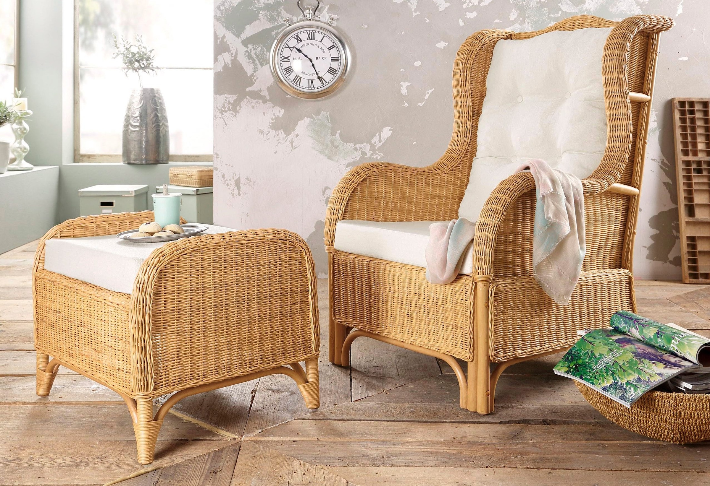 HOFMANN LIVING AND MORE Ohrensessel »Frieda«, aus handgeflochtenem Rattan