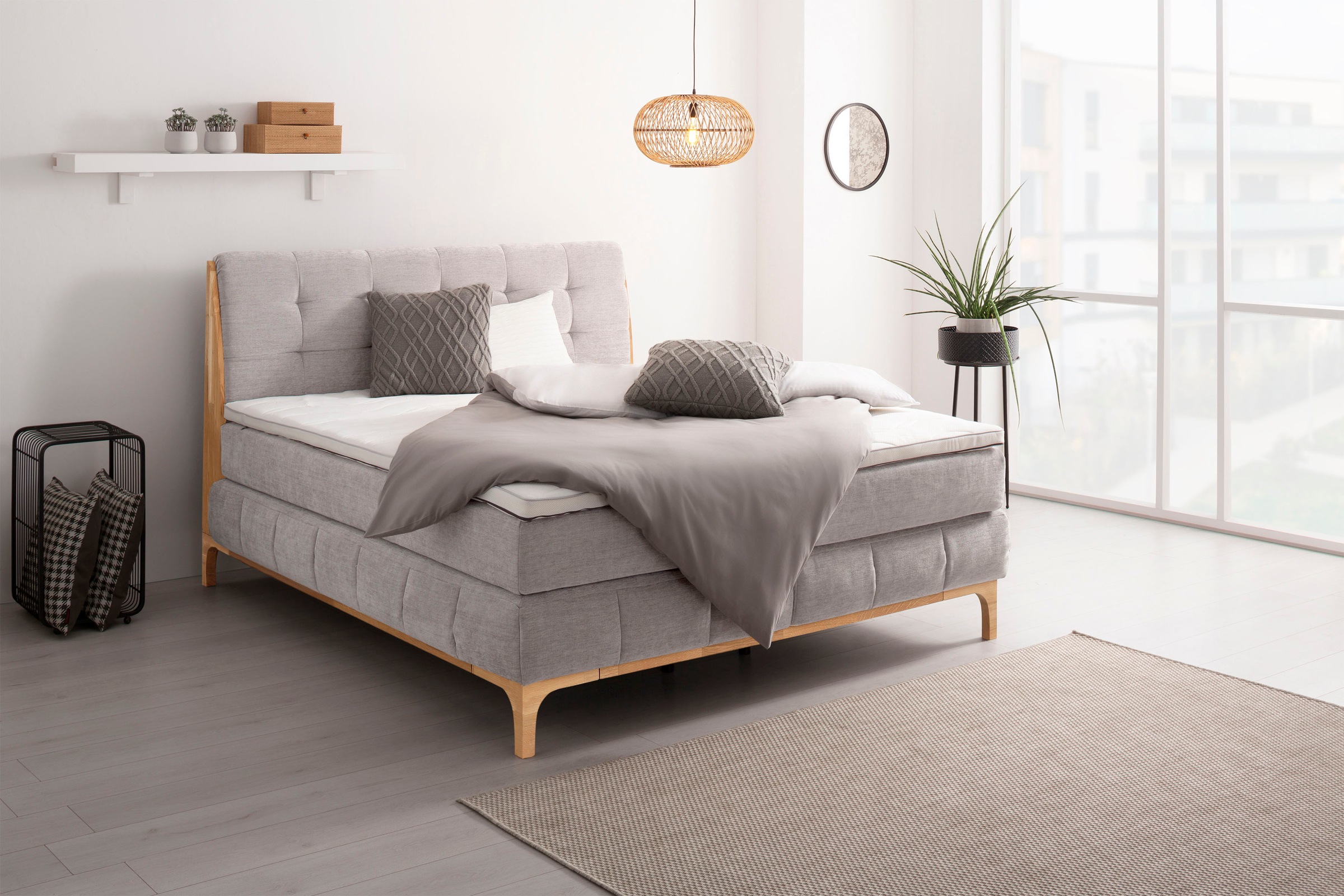 OTTO products Boxspringbett »Jelle«, (5 St.), zertifizierte, recycelte Bezugsstoffe, verschiedene Ausführungen