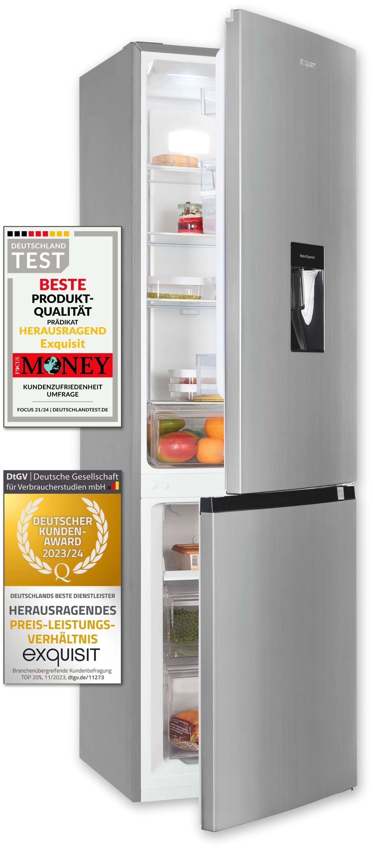 exquisit Kühl-/Gefrierkombination »KGC265-70-NF-WS-040C«, EEK C, 251 L Nutzinhalt, NoFrost, Wasserspender