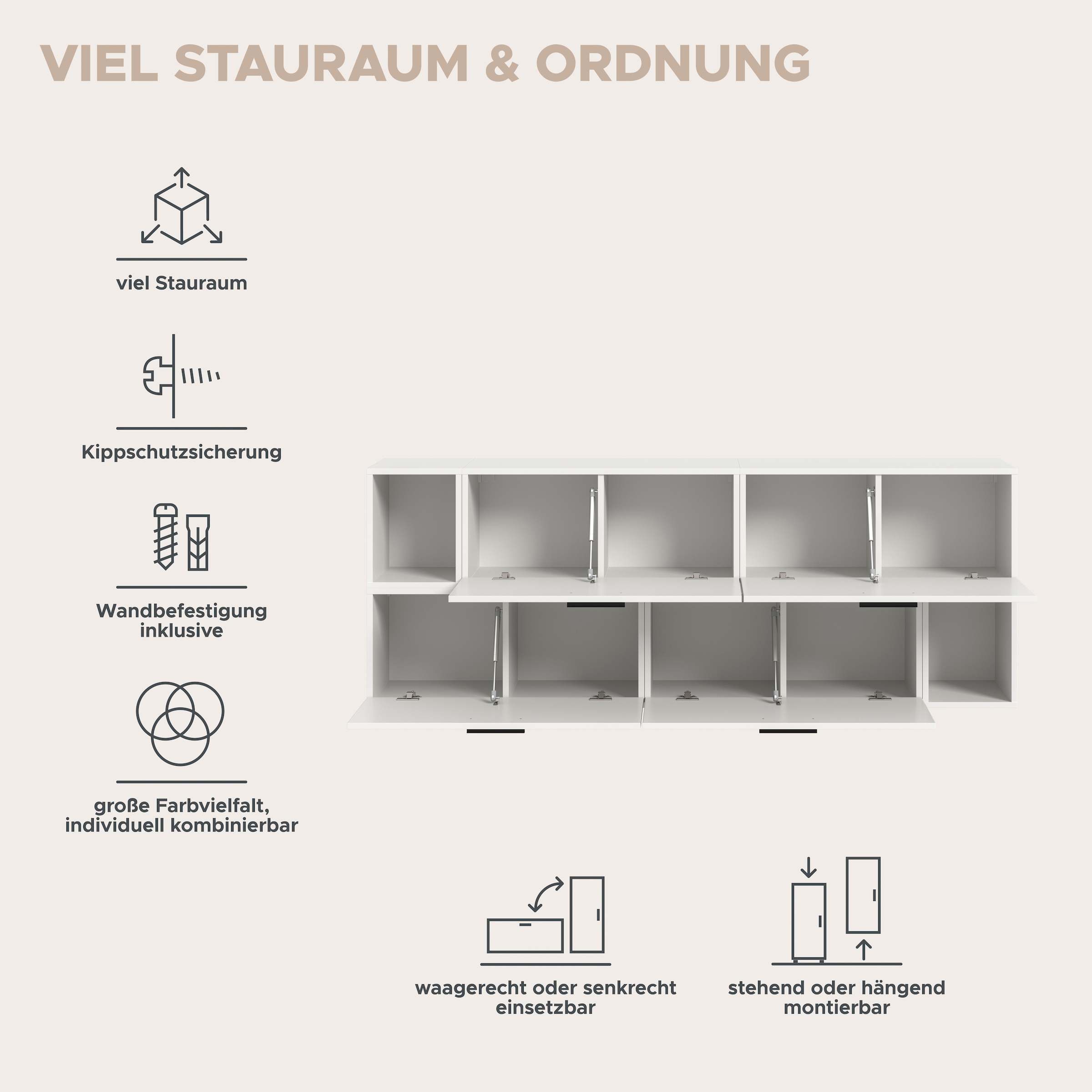 Home affaire Schrank-Set »ENESTE, 6-teilig, in verschiedenen Farben, individuell kombinierbar« verschiedenste Kombinationmöglichkeiten, stehend oder hängend, 2 Stk. tlg.