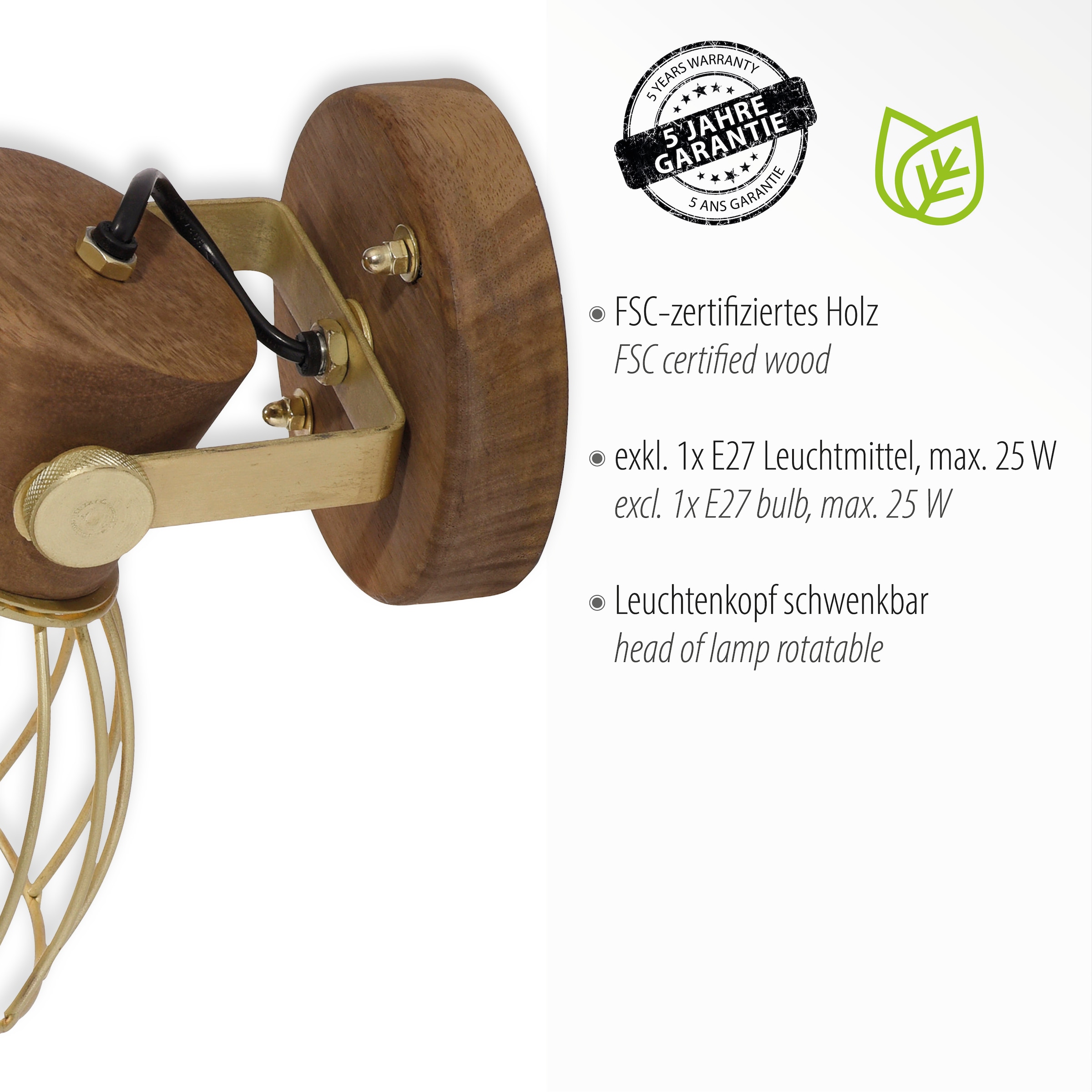 JUST LIGHT Wandleuchte »ALAMI« E27 1 Stk. ExklusiveE27