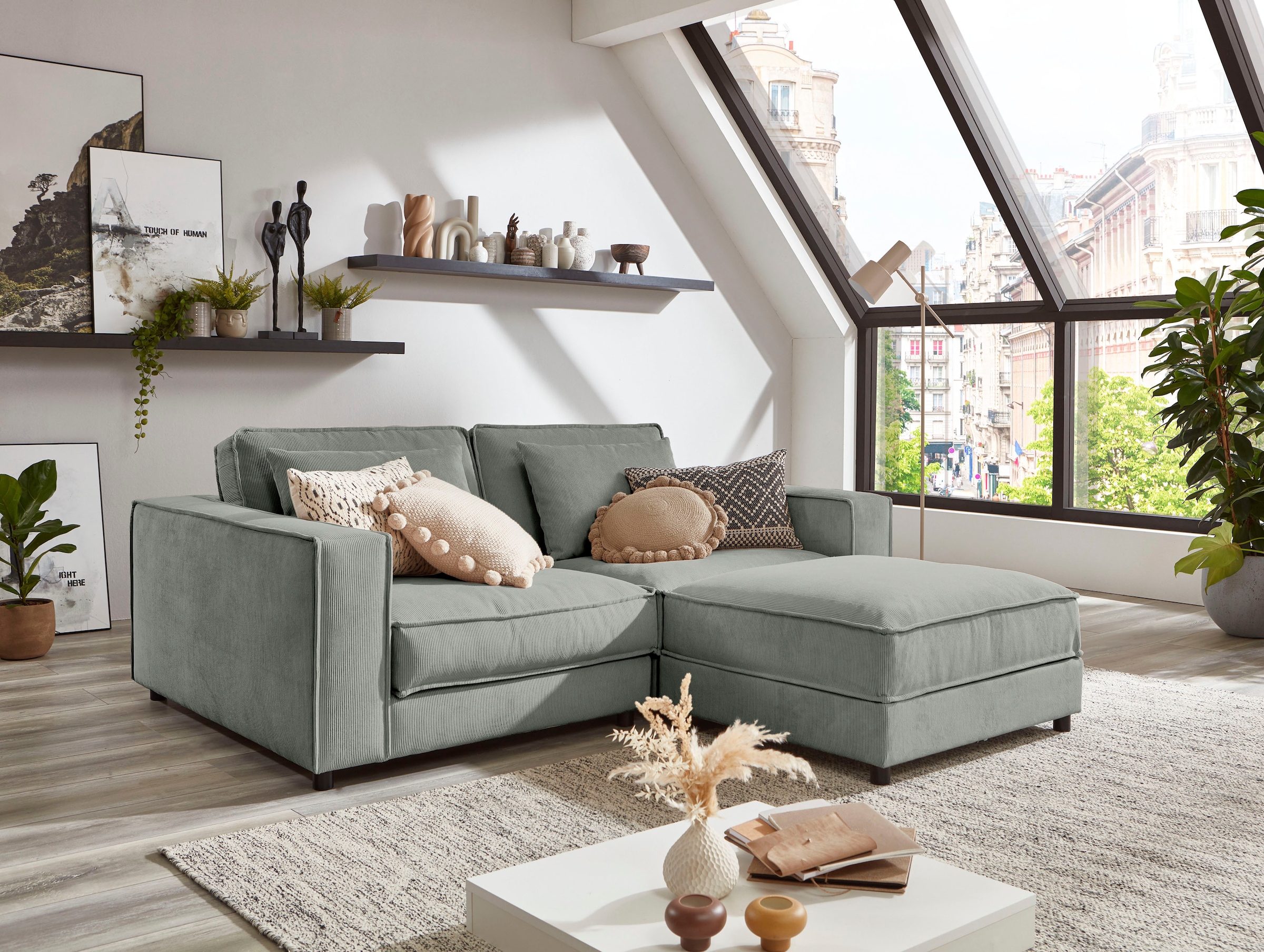 ATLANTIC home collection 2-Sitzer »Valan«, XXL-Sitzfläche, mit Cord-Bezug, frei stellbar, mit Wellenunterfederung