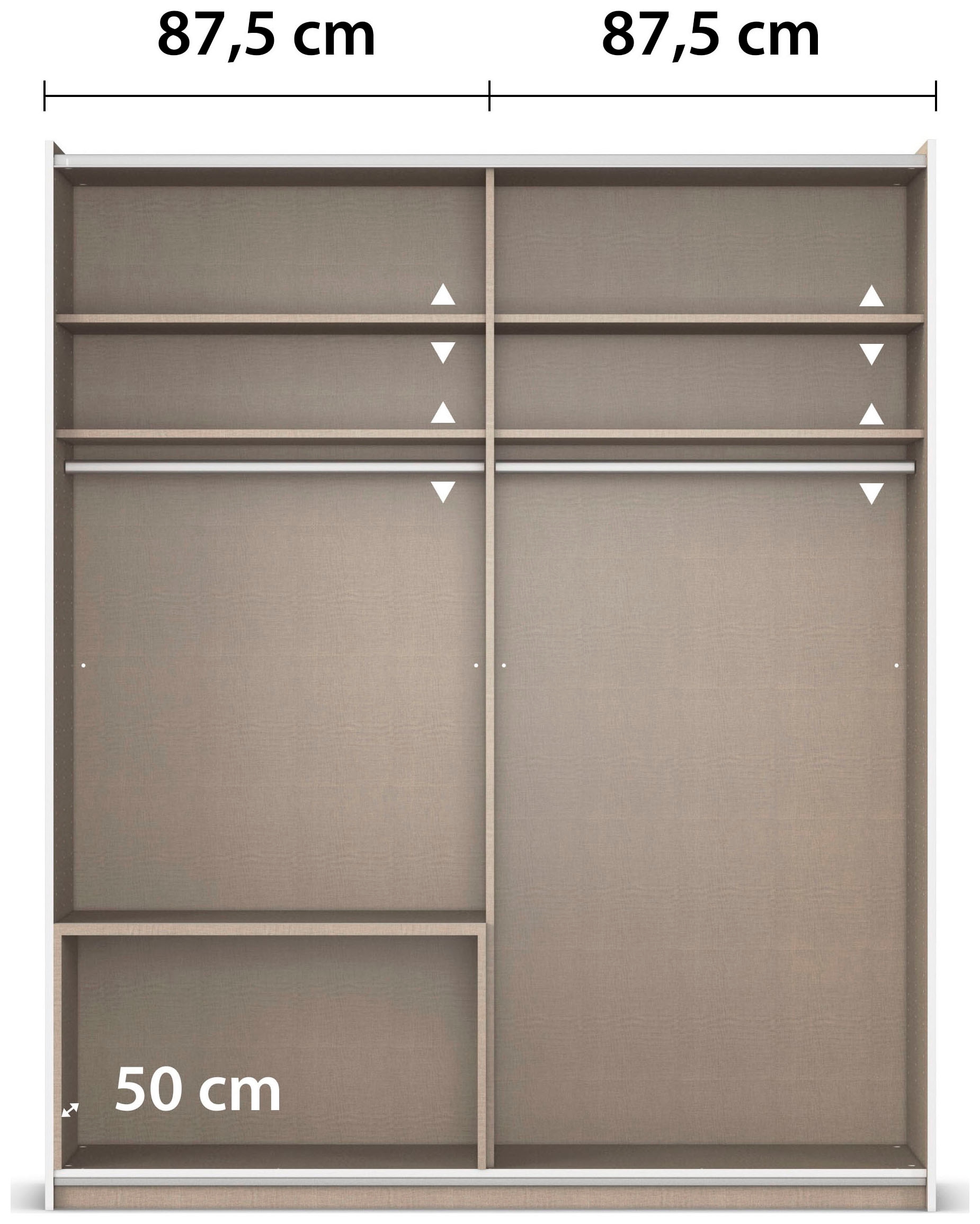 rauch Schwebetürenschrank »Kleiderschrank Schrank Garderobe Wäscheschrank SEVILLA mit Spiegel«, (in 3 verschiedenen Ausstattungen BASIC/CLASSIC/PREMIUM), Metall-Griffleisten alufarben oder Graumetallic MADE IN GERMANY