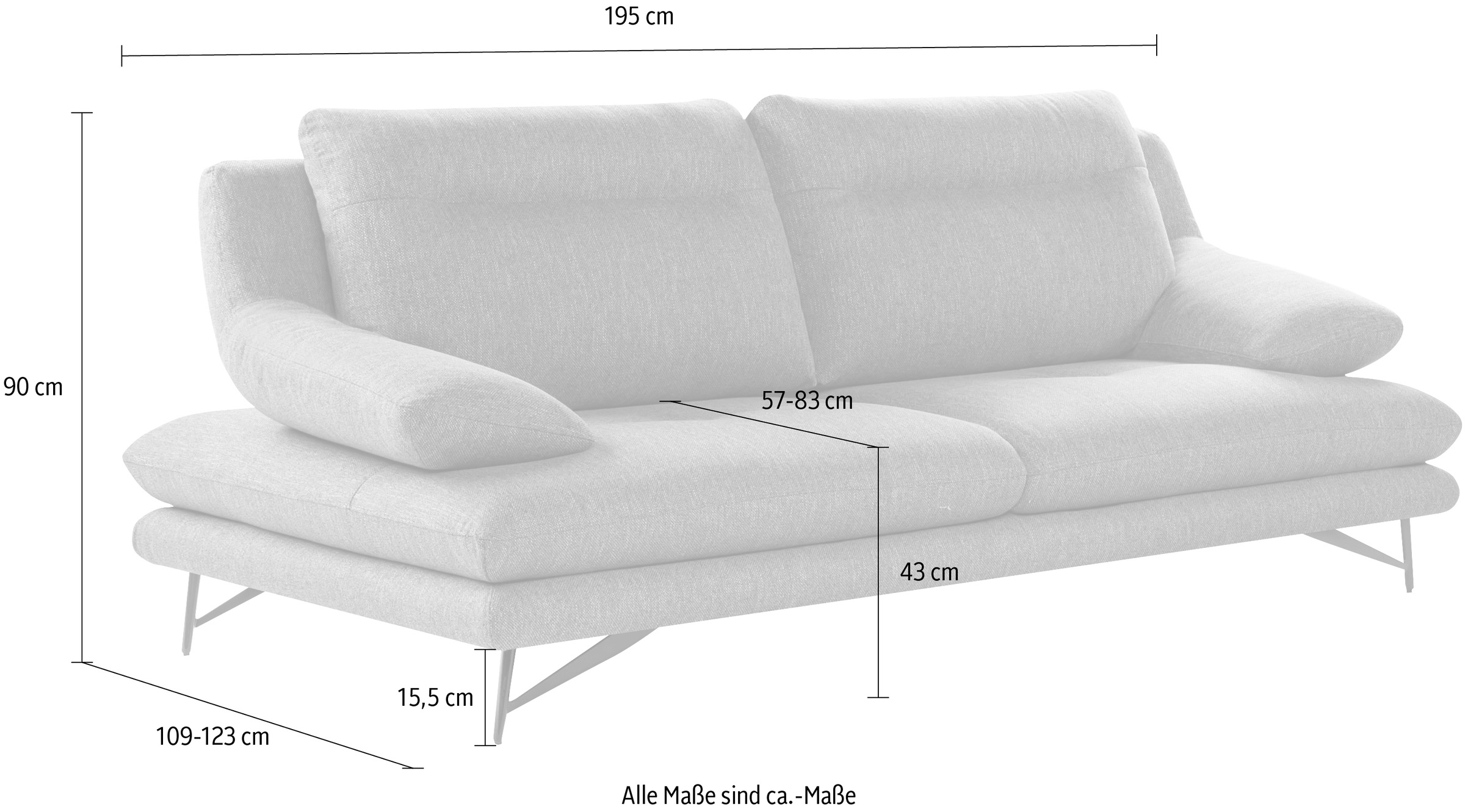 CALIA ITALIA 3-Sitzer »Cezanne modern, elegant und bequem, aufwendige Detailverarbeitung«, wahlweise mit Sitztiefenverstellung