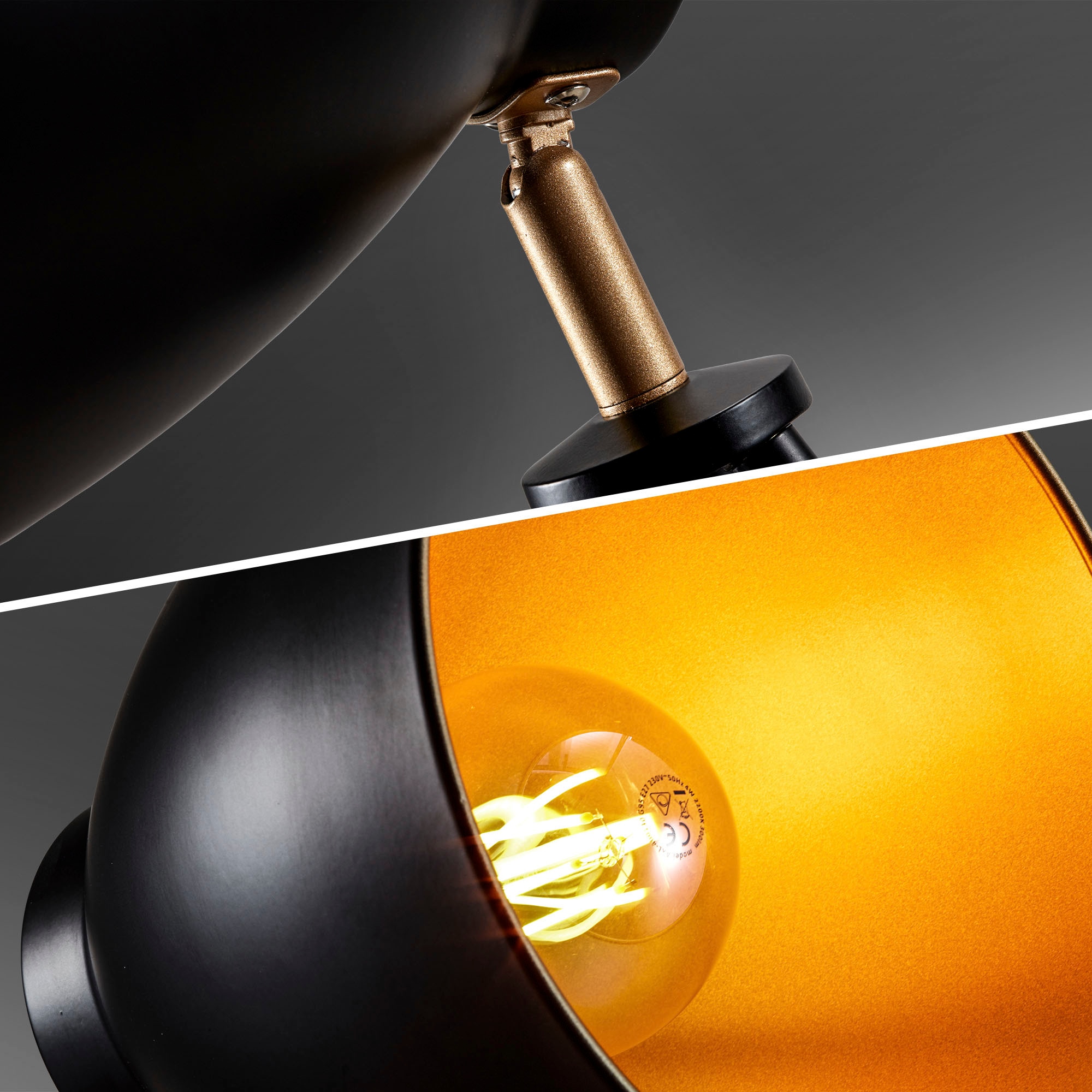 B.K.Licht Stehlampe »BK_ST1233 mit online flammig-flammig, ohne E27-Fassung, Vintage, Metall, Garantie (max. Leuchtmittel kaufen Stehleuchte, mit XXL Kabelschalter, Ø59cm 1 | Schwarz-gold, Jahren Schwenkbar«, 3 40W)