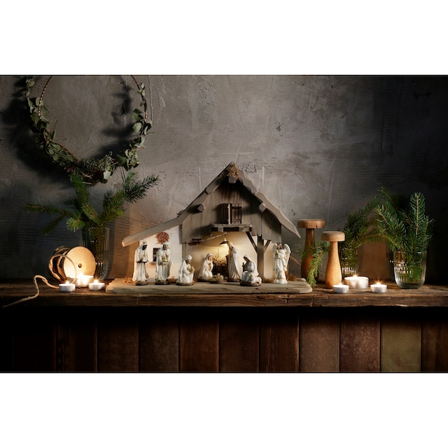 my home Krippe »Weihnachtsdeko«, (Set, 9 tlg.), aus Holz mit LED-Laterne,  inklusive Krippenfiguren