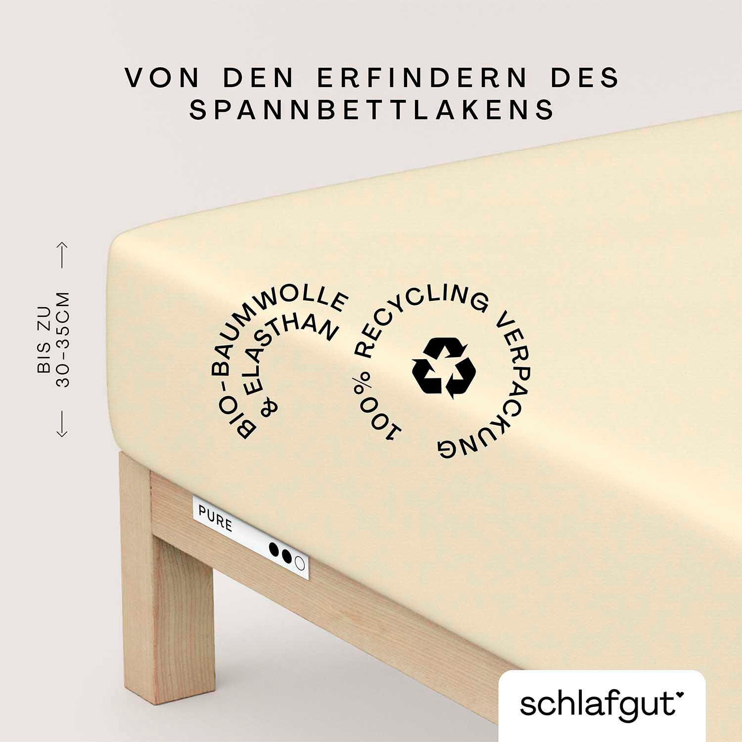 Schlafgut Spannbettlaken »PURE Bio-Baumwolle mit Elasthan, dehnbar blickdicht, straff, Bettlaken«, PREMIUM Laken für Matratzen bis 30cm Höhe, in 90x200, 140x200, 180x200