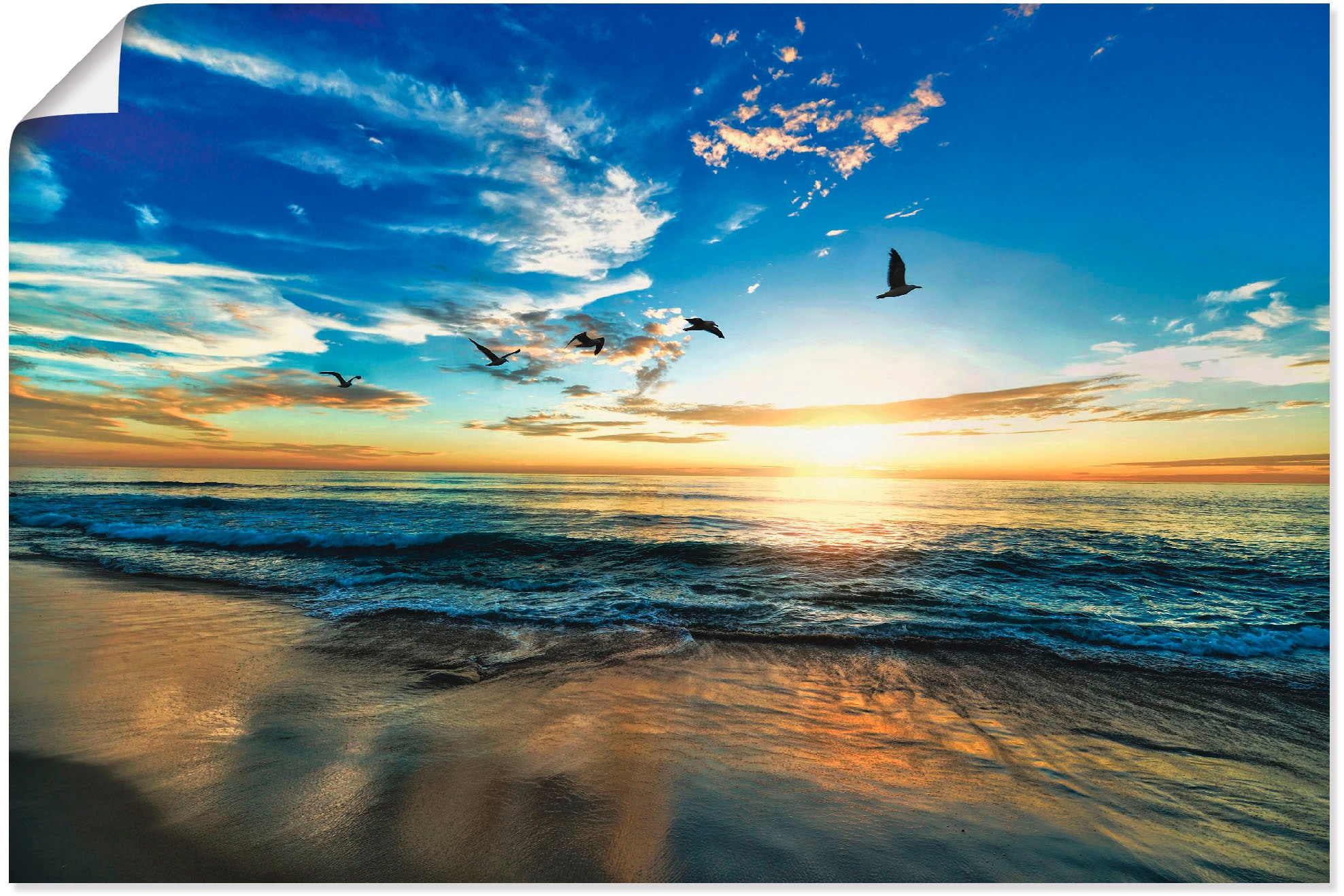 Artland Wandbild "Strand Möwen Meer Sonnenuntergang" Sonnenaufgang & -untergang 1 Stk. tlg. als Leinwandbild, Poster in verschied. Größen