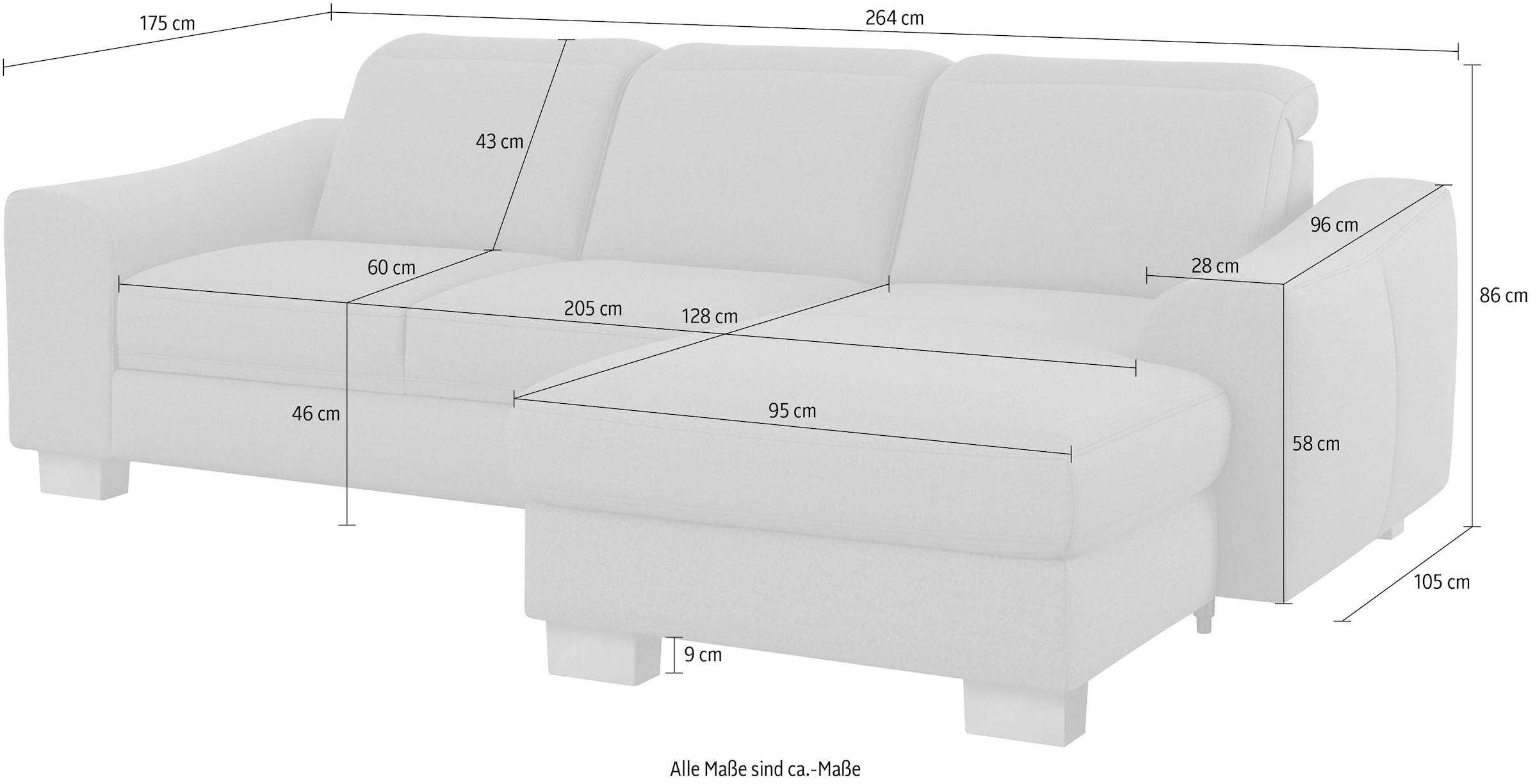 sit&more Ecksofa »Dundee L-Form« mit Federkern und Edelstahlfüßen, wahlweise mit Kopfteilverstellung