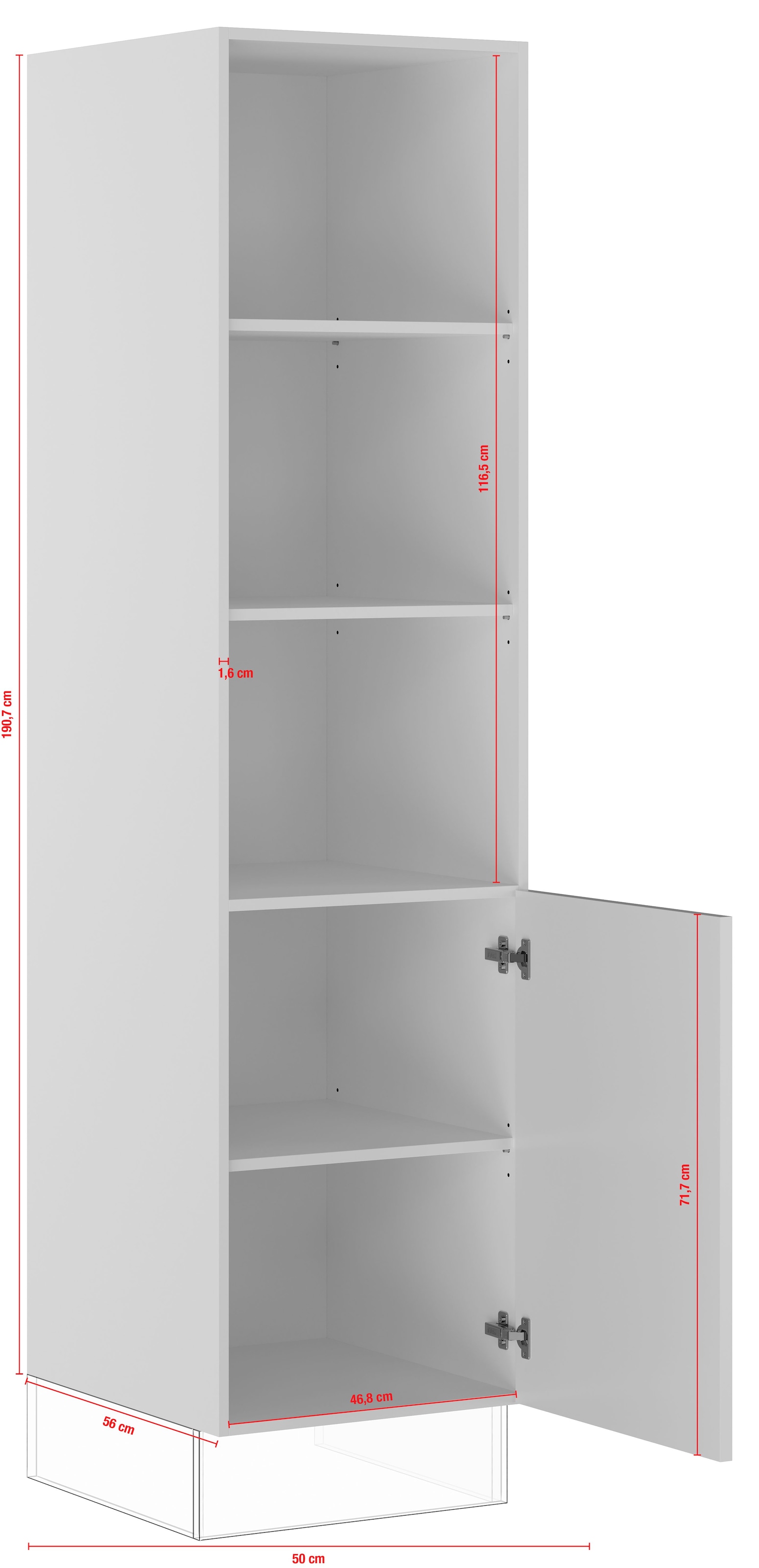 IMPULS KÜCHEN Seitenschrank »"Turin", Breite/Höhe: 50/190,7 cm«, vormontiert, mit Drehtür, mit verstellbaren Fachböden