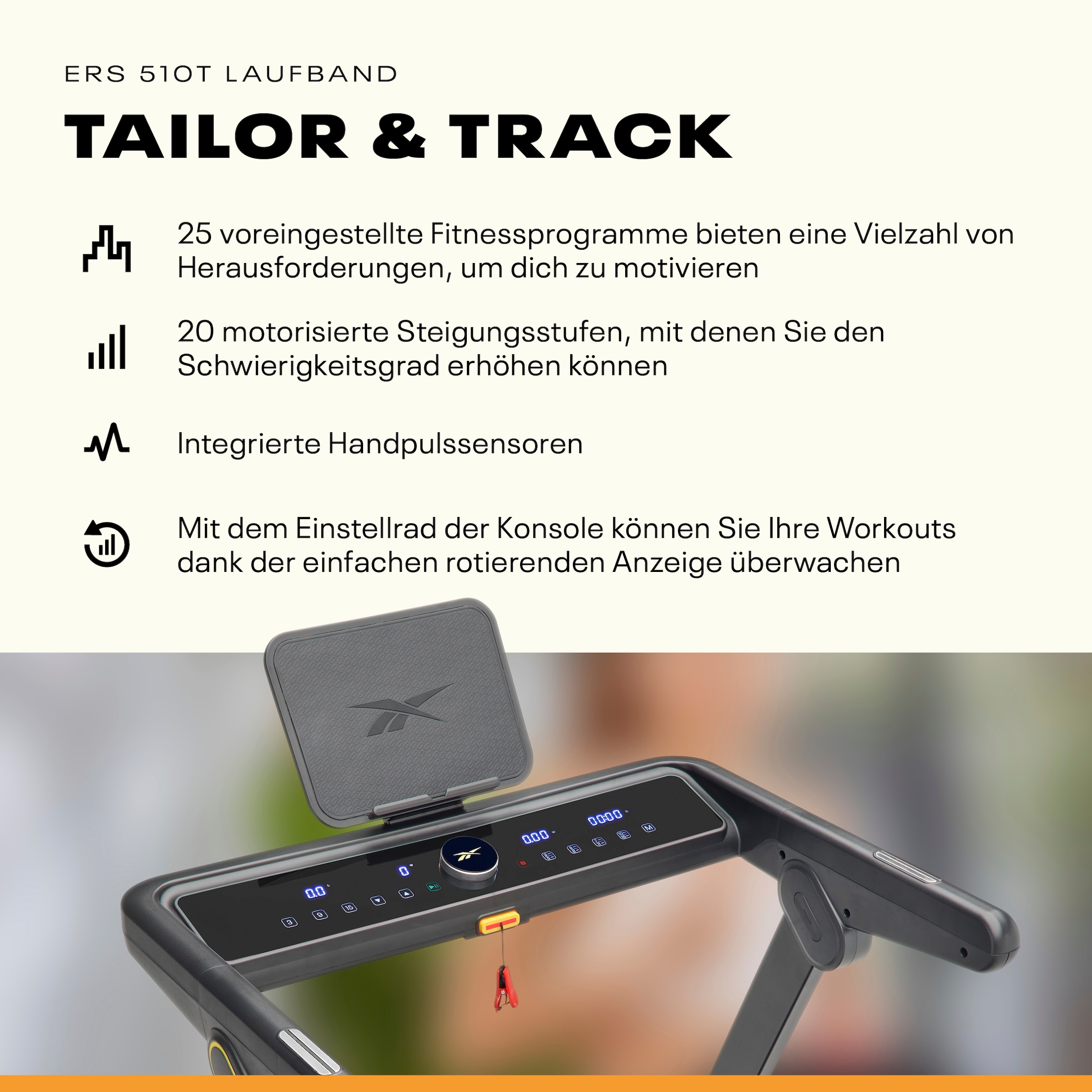 Reebok Laufband »Reebok ERS 510T Laufband – klappbar, 18 km/h« Suspension-Dämpfung, Soft-Drop-Klappsystem, 90% vormontiert