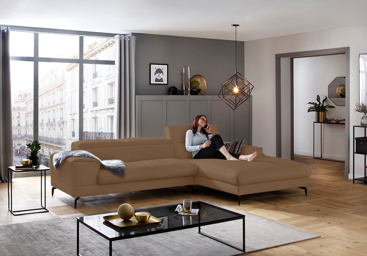 W.SCHILLIG Ecksofa »piedroo, Designsofa mit tollem Sitzkomfort, L-Form«, Kopfteilverstellung, wahlweise mit Sitztiefenverstellung, Breite 303cm