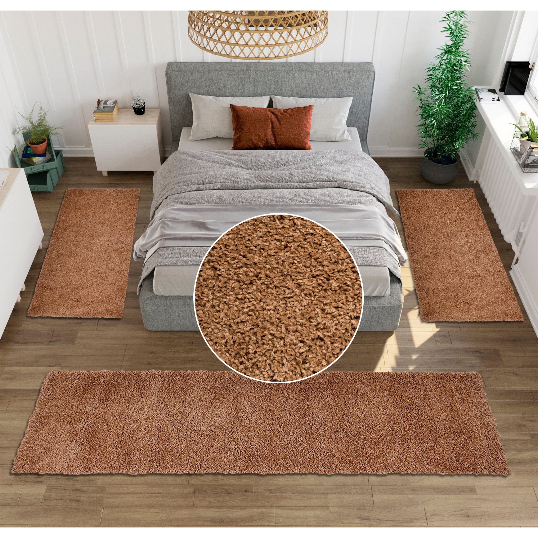 Bruno Banani Bettumrandung »Shaggy Soft« Höhe 30 mm 3 Stk. tlg. gewebt, Uni-Farben, besonders weich, Bettvorleger, Läufer-Set