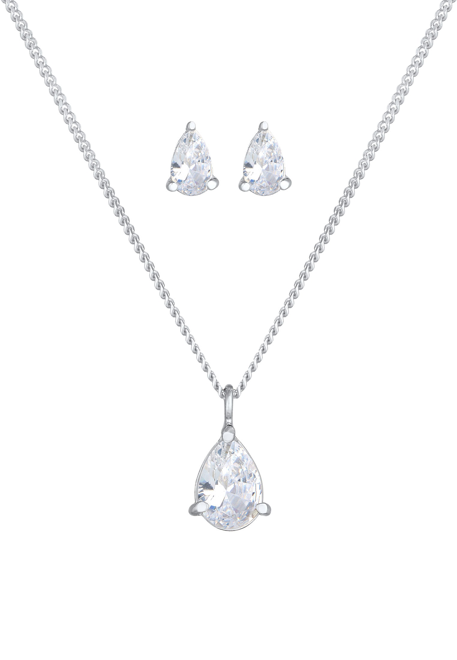 Elli Ohrring und Ketten Set »Schmuckset Kette Ohrstecker Tropfen Zirkonia Set 925 Silber« ()