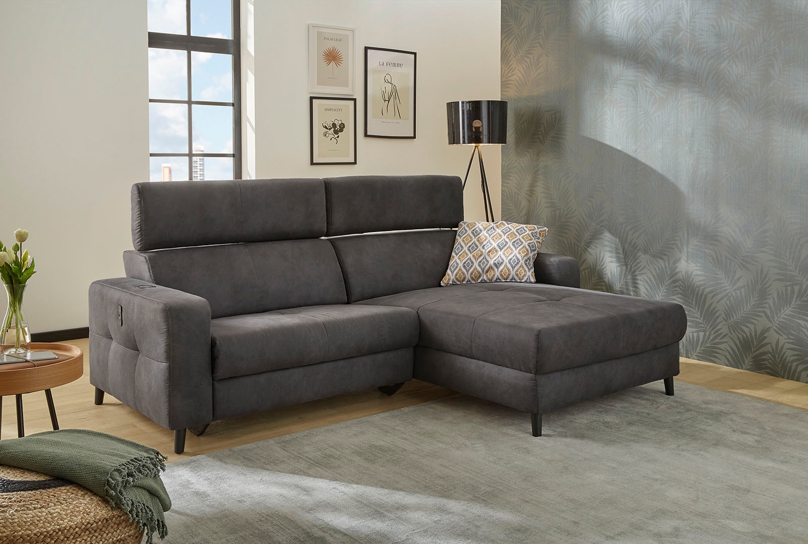 Jockenhöfer Gruppe Ecksofa »Doppio L-Form, B: 247 cm, mit elektr. Relaxfunktion und« Kopfteilverstellung, USB-Anschluss, induktive Ladestation & Zierkissen