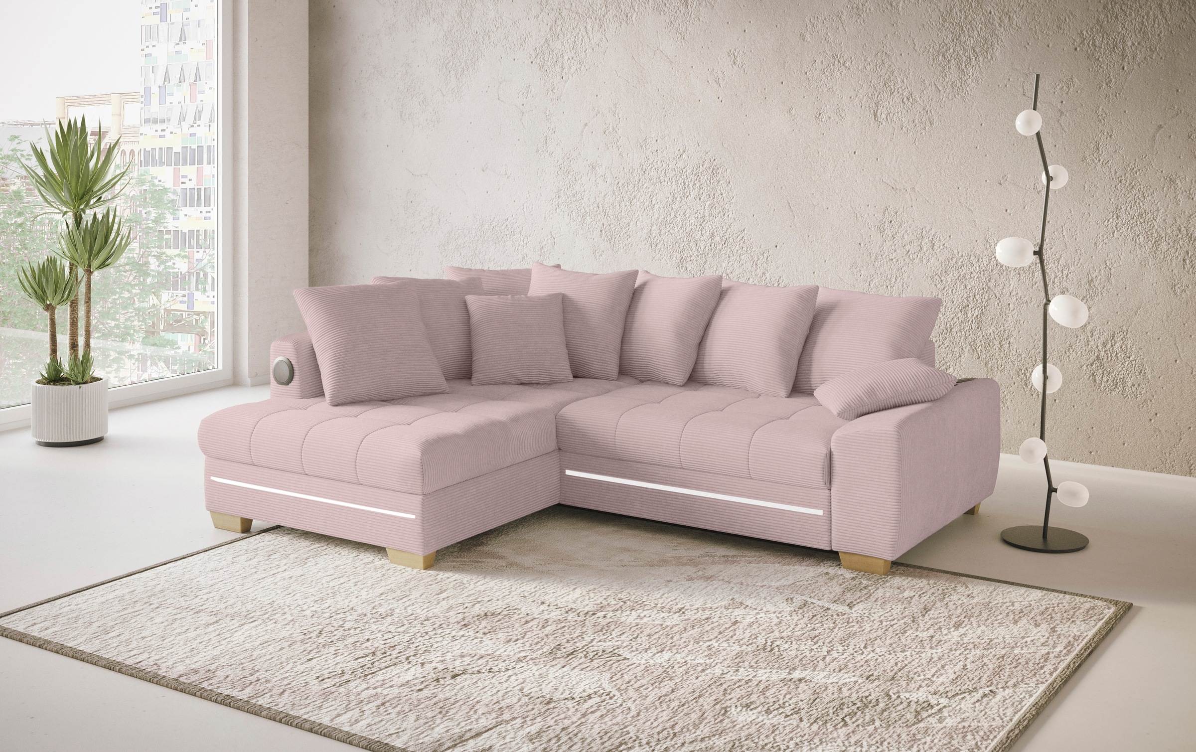 Mr. Couch Ecksofa »Nikita II, L-Form«, RGB-LED, Bluetooth-Soundsystem, wahlweise mit Bett, Bettkasten