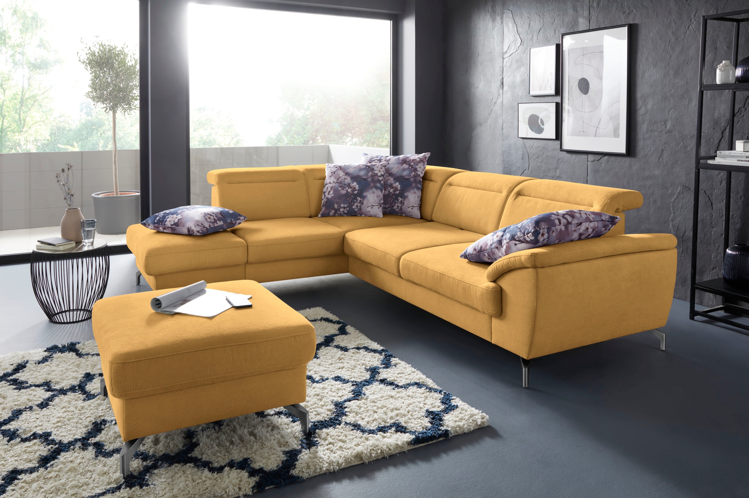 sit&more Ecksofa »Percy L-Form«, 12 cm Fußhöhe, Sitztiefenverstellung, wahlweise in 2 Fußfarben