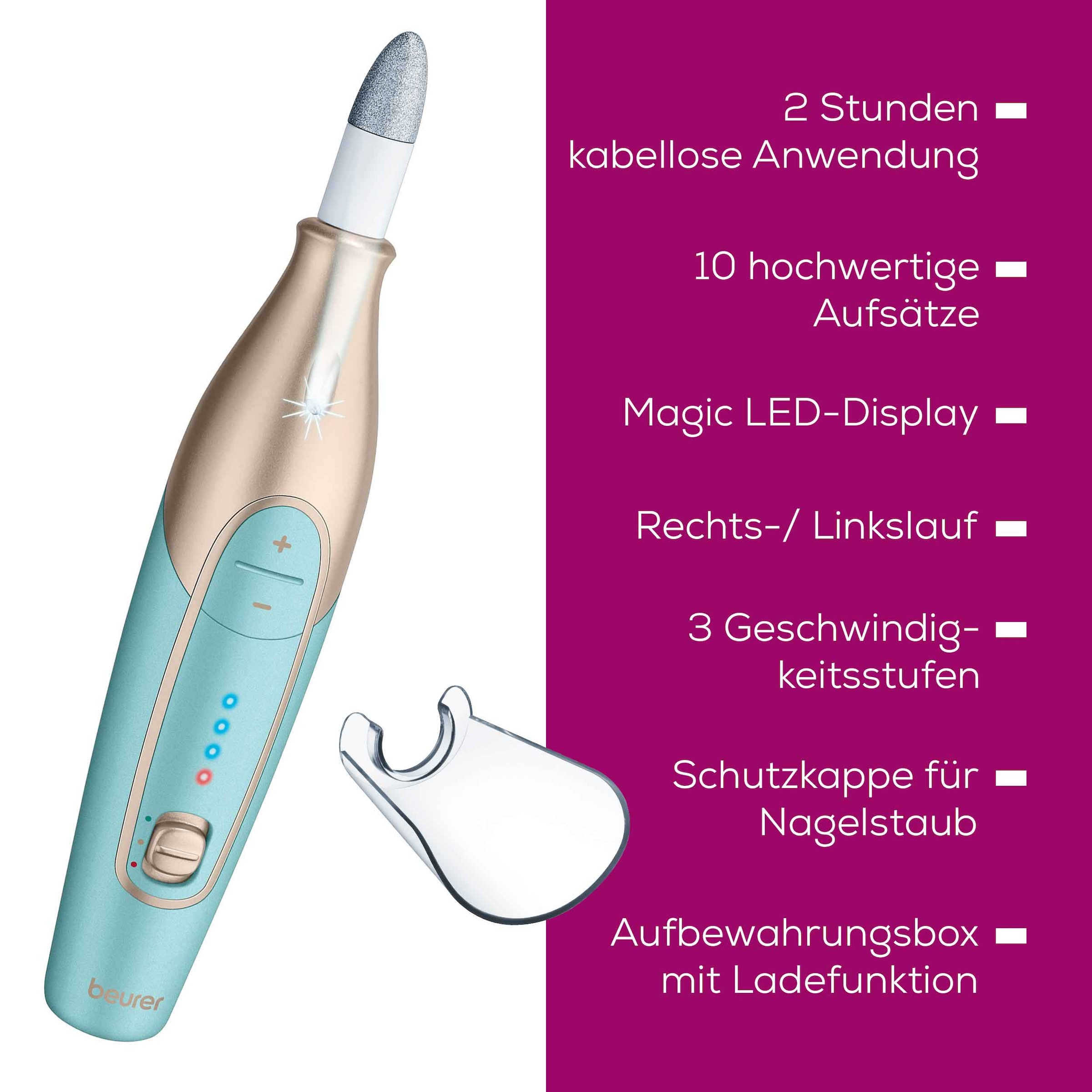 BEURER Maniküre-Pediküre-Set »MP 84«, wiederaufladbar, inkl. 10 Aufsätze, mit LED-Licht