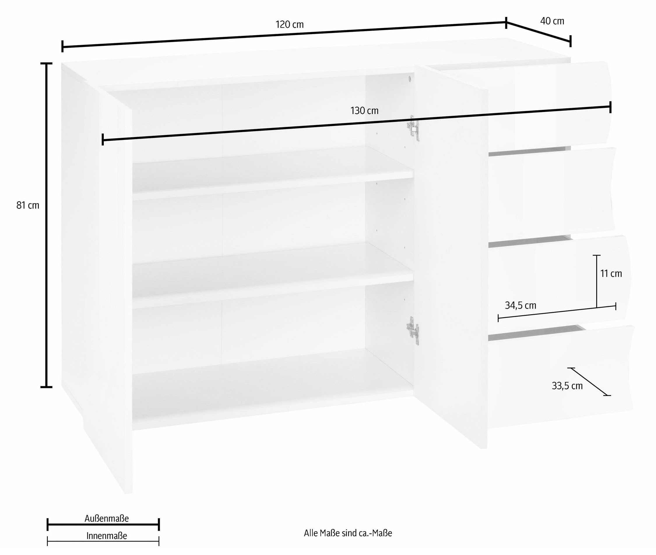 Home affaire Sideboard »Onda Aufbewahrungsschrank, Sideboard, mit 2 Türen, 4 Schubladen«