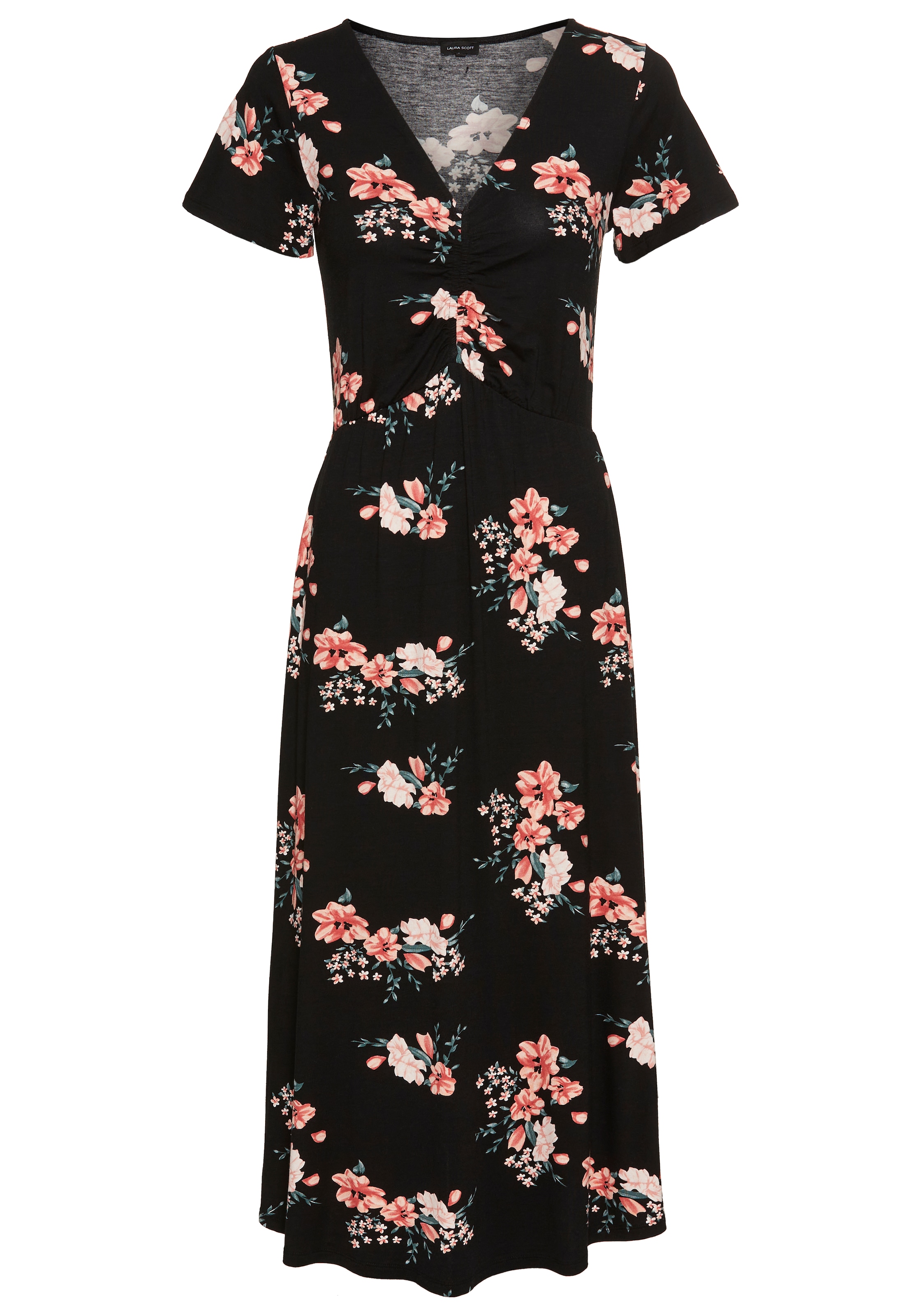 Laura Scott Sommerkleid, mit romantischem Blumendruck und Raffung, Midikleid - NEUE KOLLEKTION