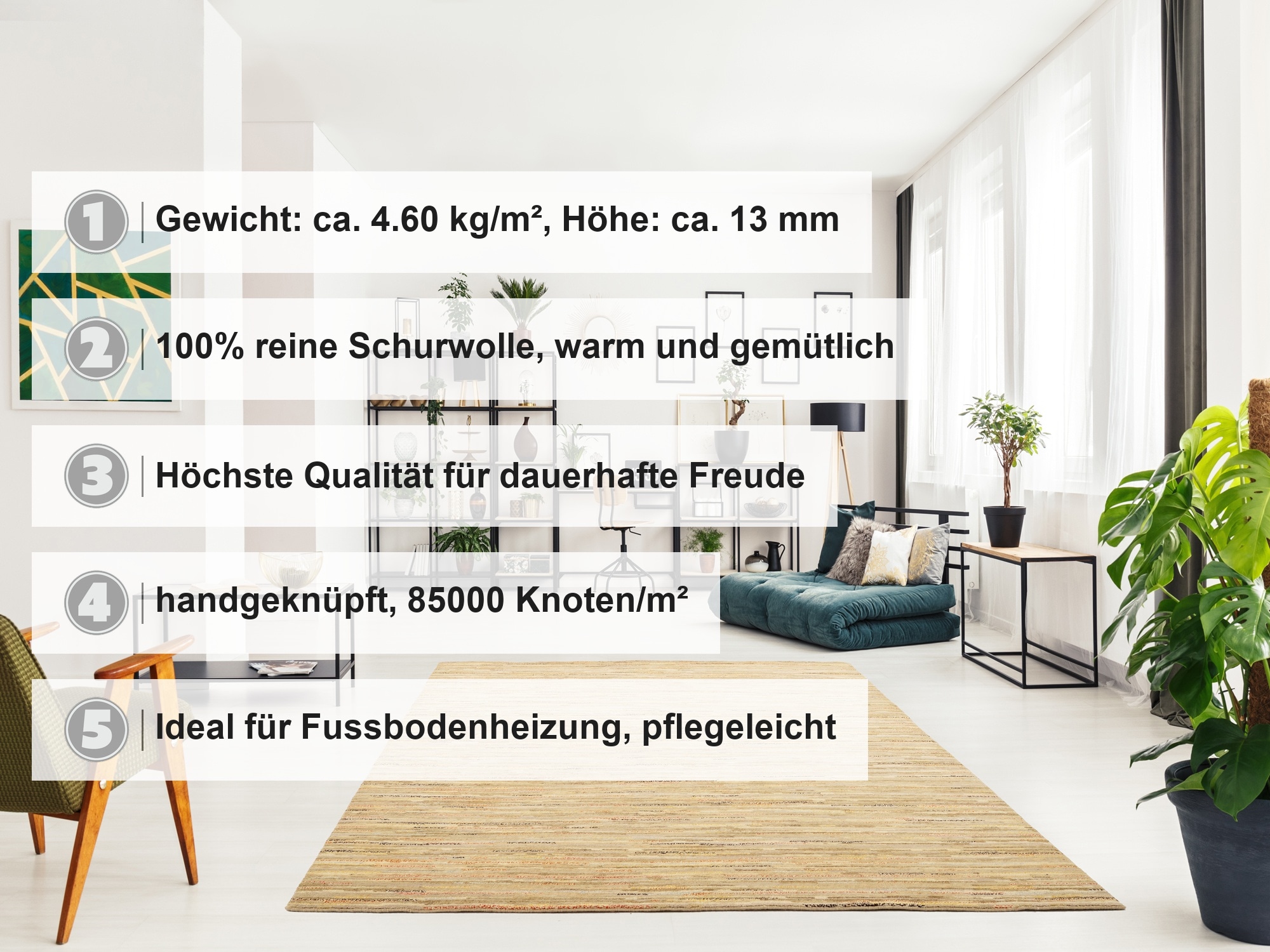 OCI DIE TEPPICHMARKE Orientteppich »HIMALI  LINEA« rechteckig 5 mm Höhe reine Wolle, handgeknüpft, hochwertig mit feinen Fransen, Unikat