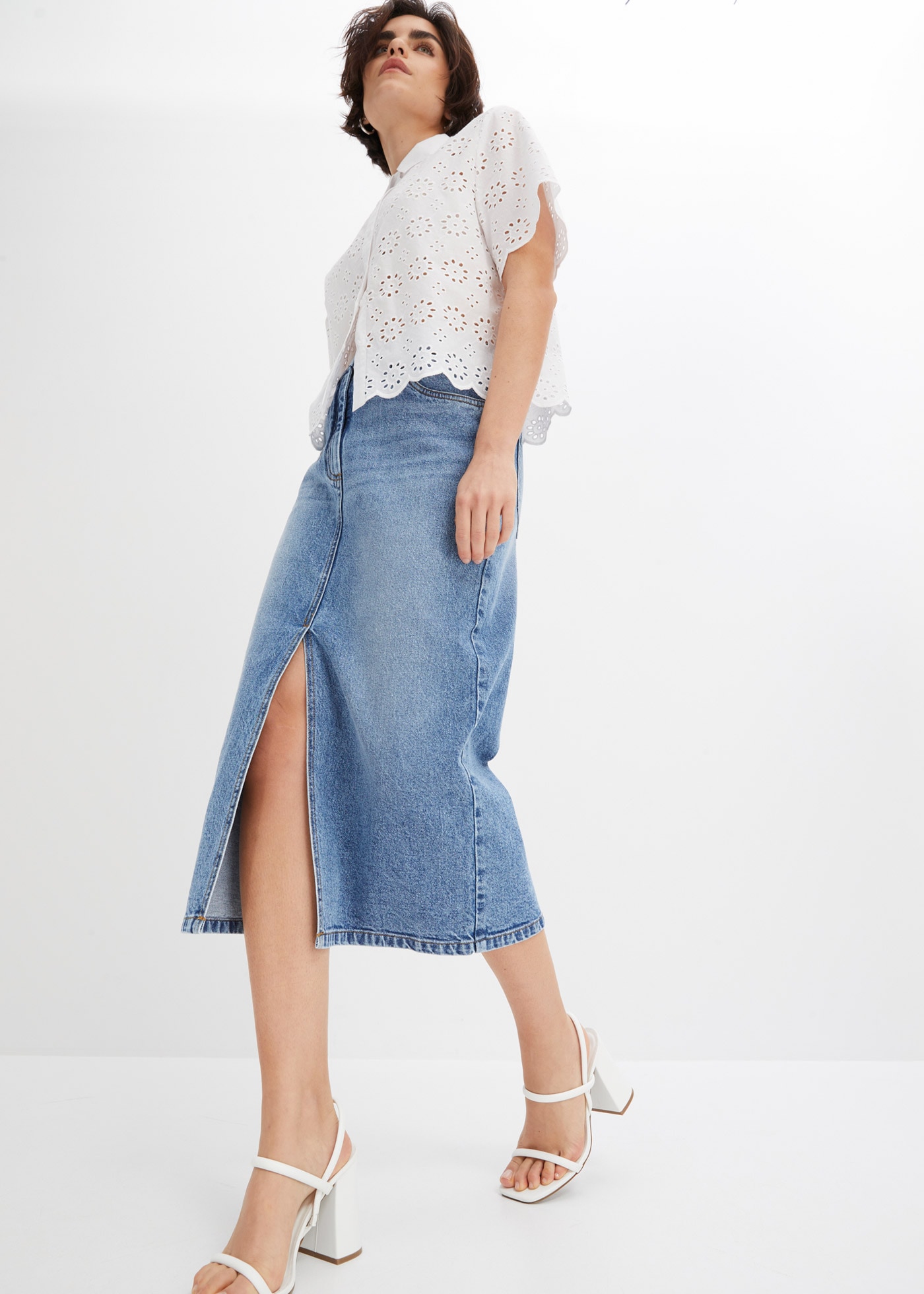 bonprix Jeansrock regular fit, mit Gehschlitz, 5-Pocket-Stil